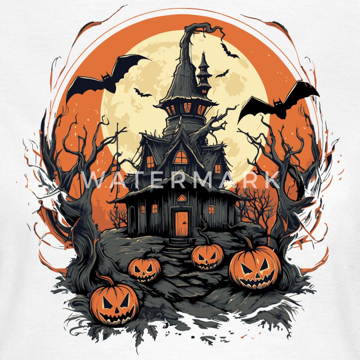 Spreadshirt T-Shirt Halloween Spukhaus Mit Kürbissen günstig online kaufen