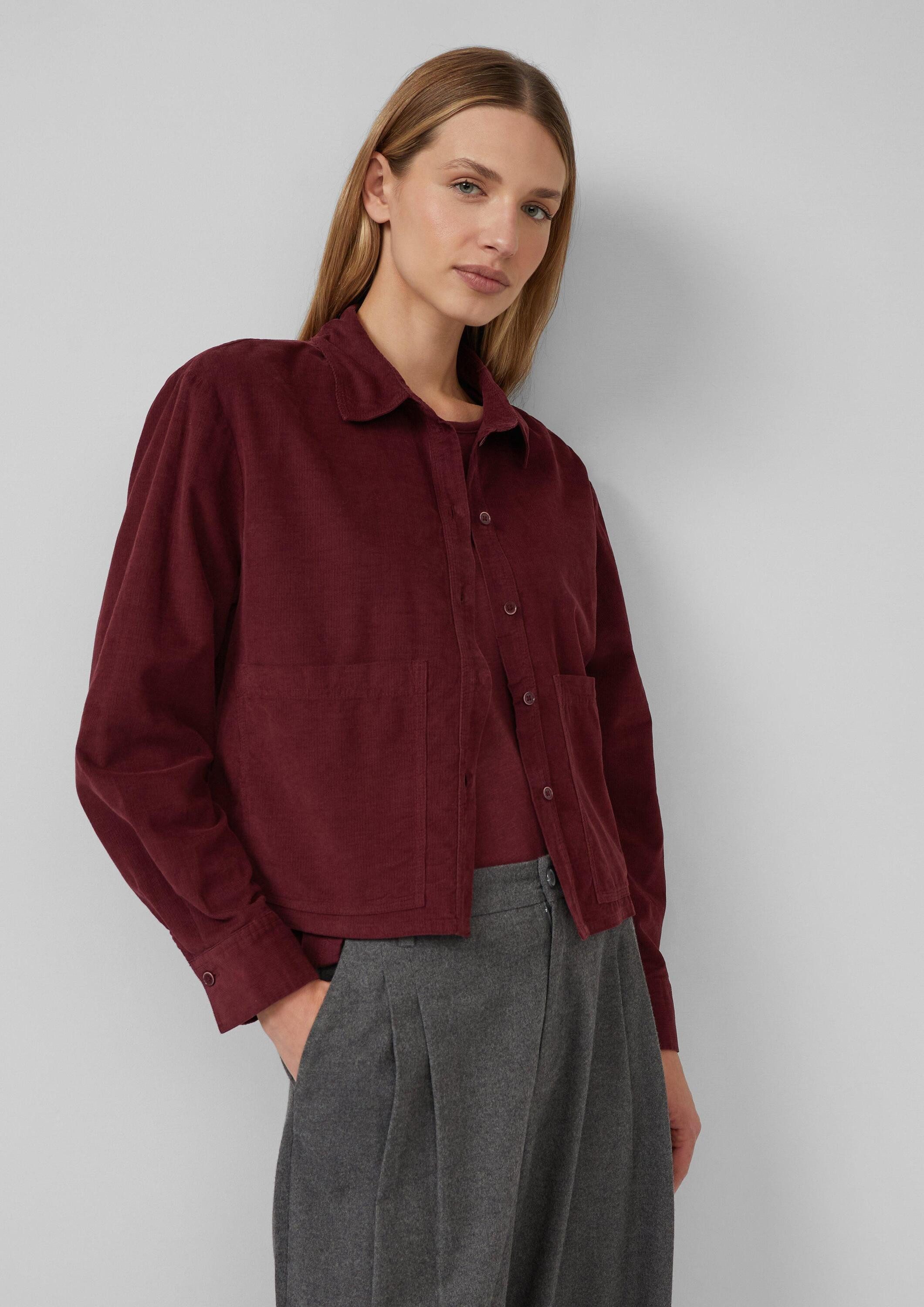 s.Oliver Hemdjacke Bluse Verkürzte Feincord-Bluse mit aufgesetzten Taschen