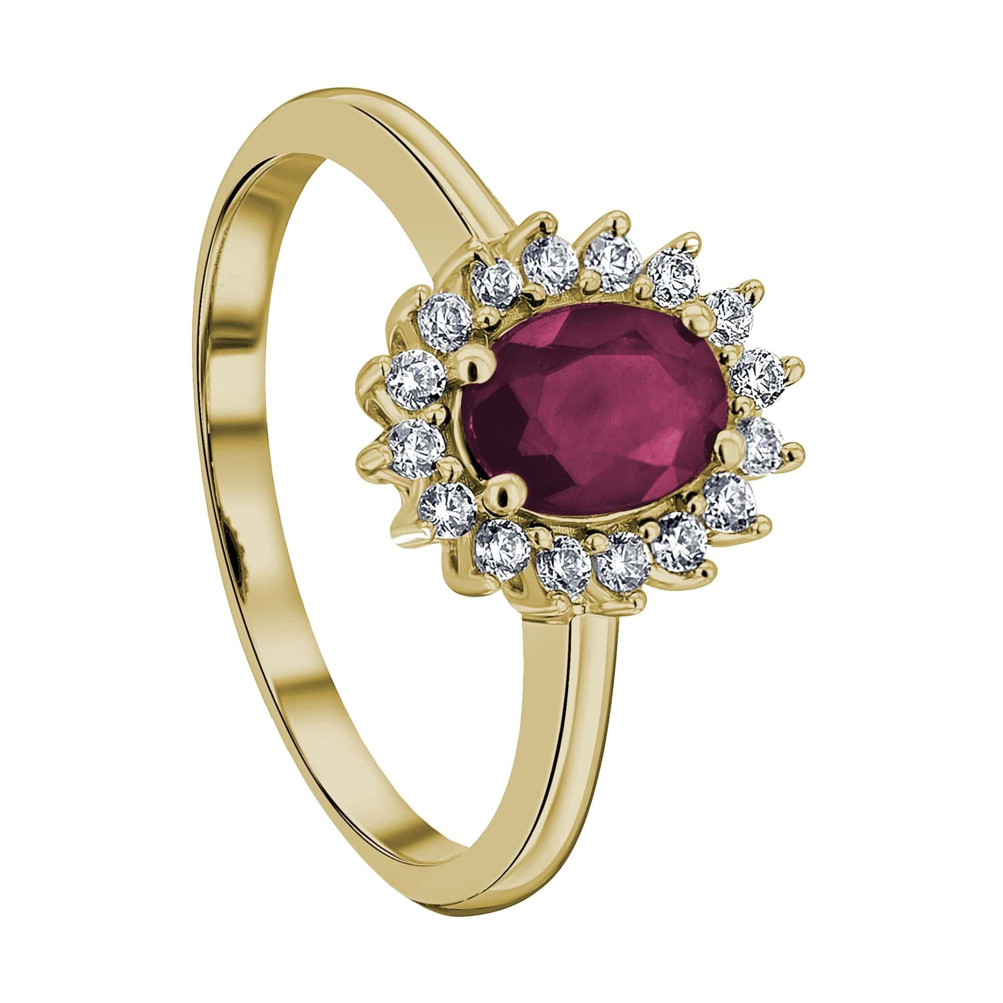 ONE ELEMENT Diamantring 0,25 ct Diamant Brillant Rubin Ring aus 585 Gelbgold, Damen Gold Schmuck