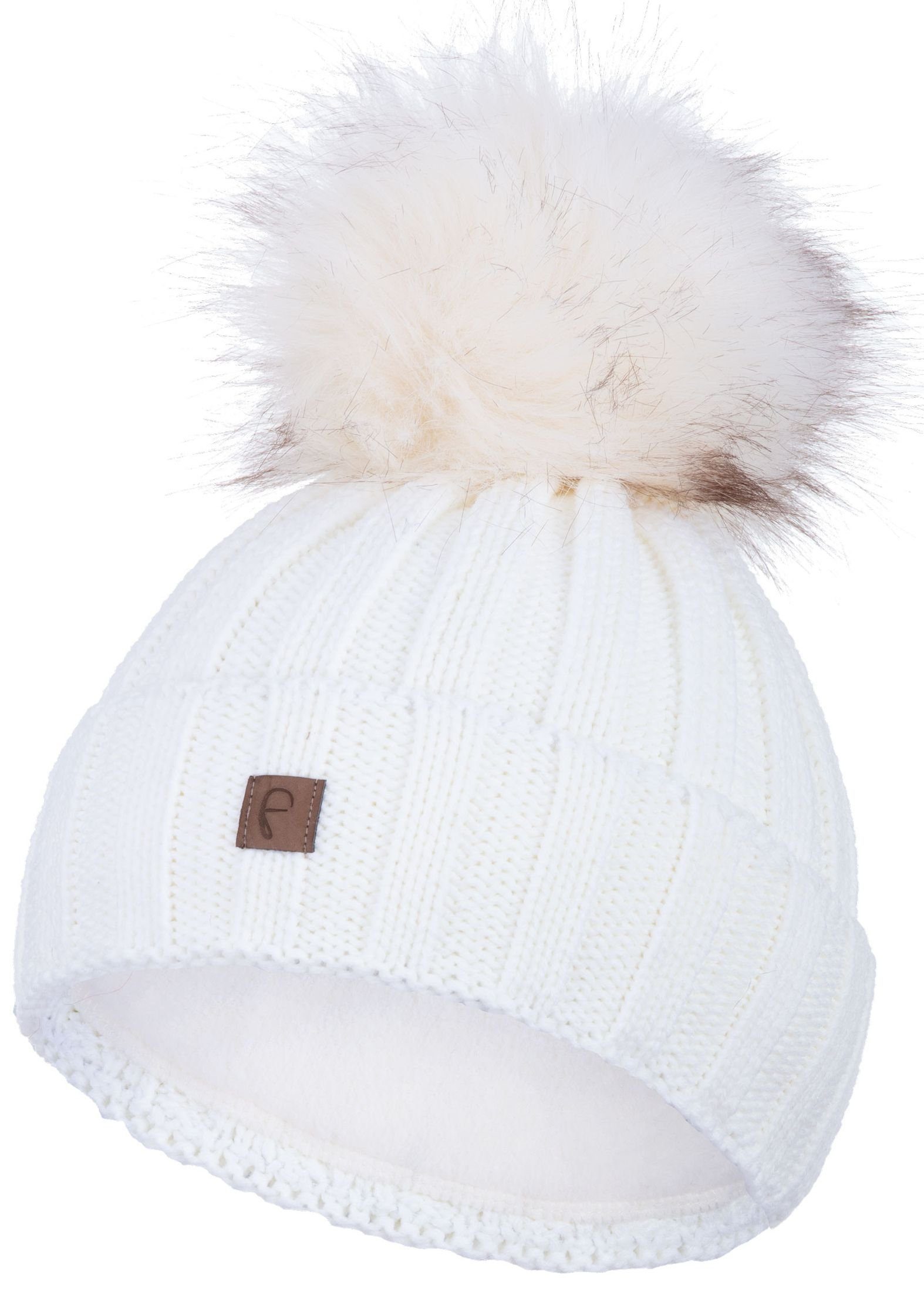 Faera Bommelmütze (1-St) Wintermütze Beanie Strickmütze Damen weiß Mütze Winter Herren