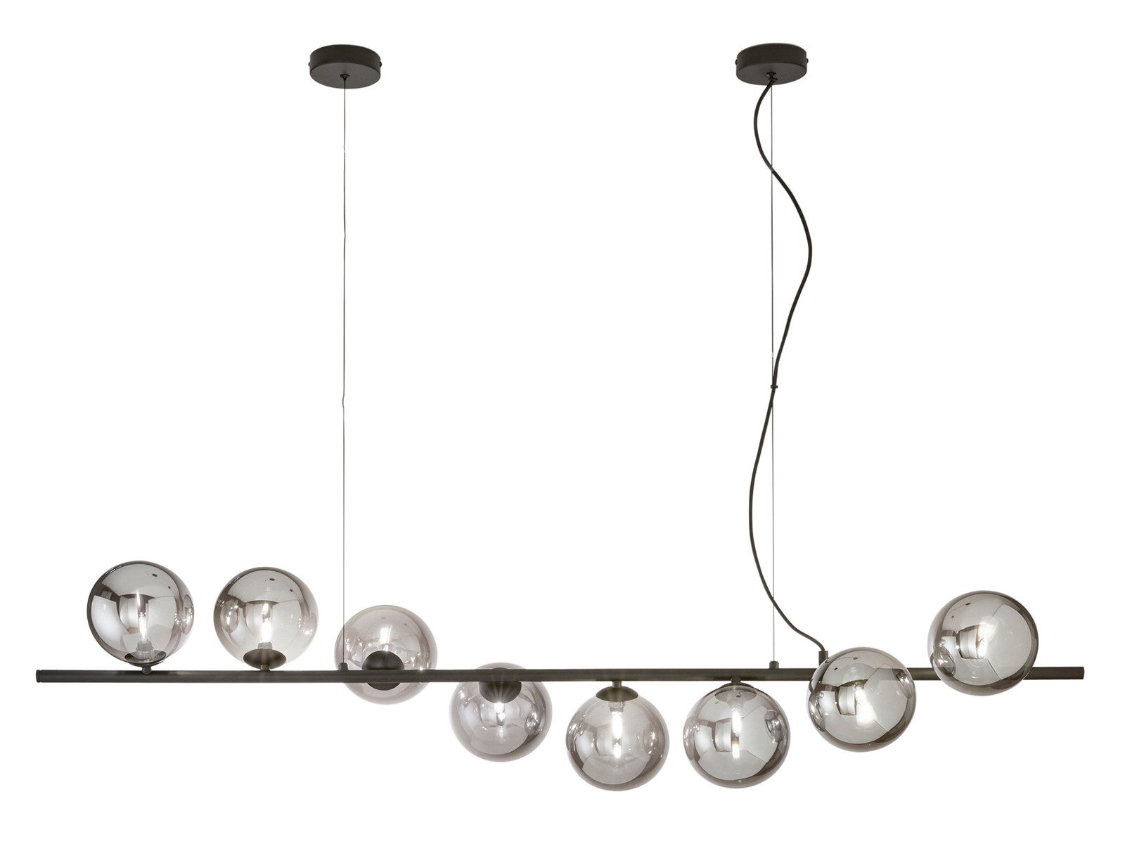 Luce Ambiente Design LED Pendelleuchte mit Rauchglas-Kugeln Breite 145cm, Dimmfunktion, LED wechselbar, über Schalter in 3 Stufen dimmbar, Warmweiß, ausgefallen-e Hängelampe lang hängend für Esstisch inkl. G9 LED's