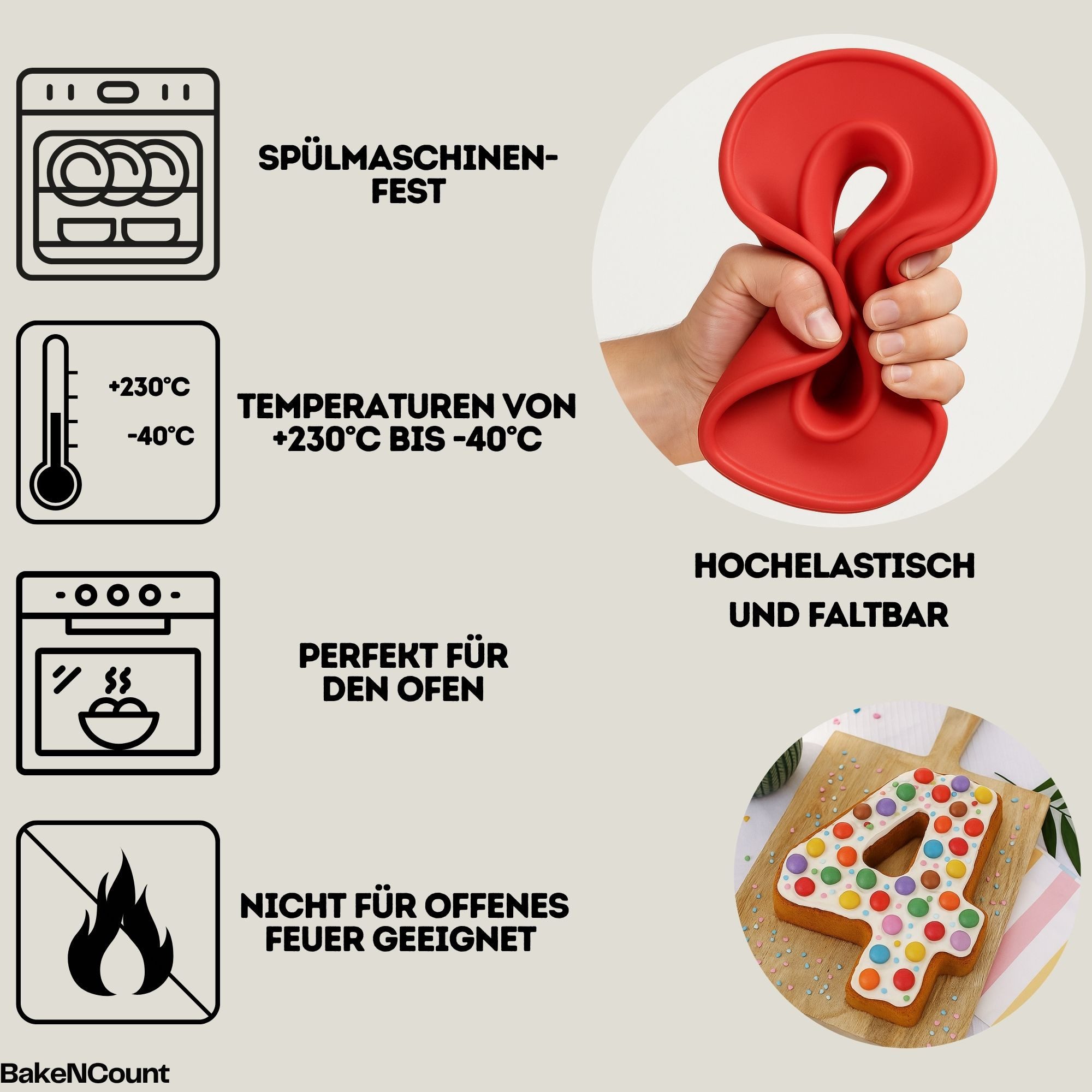BakeNCount Backform BakeNCount Kuchen Backformen-Set Zahlen, extra Groß, aus Silikon