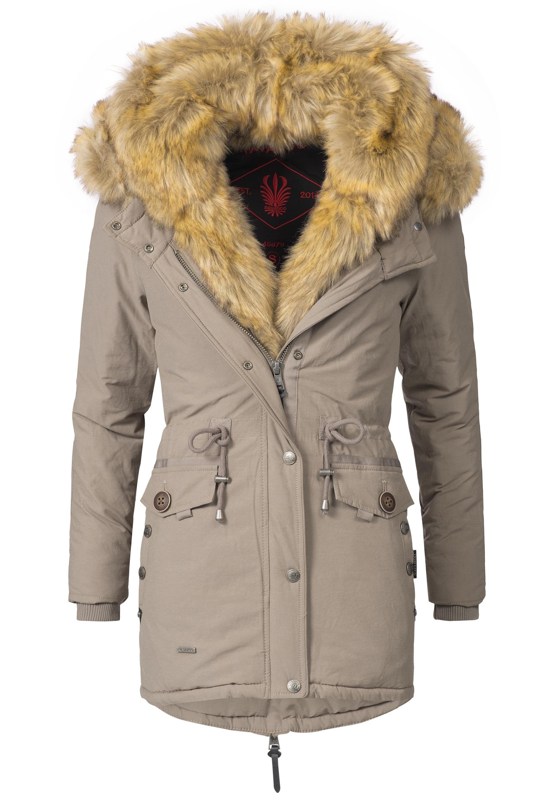 Navahoo Wintermantel Sweety abgefahrener m. khaki Winterparka Kunstpelz-Kapuzen 2