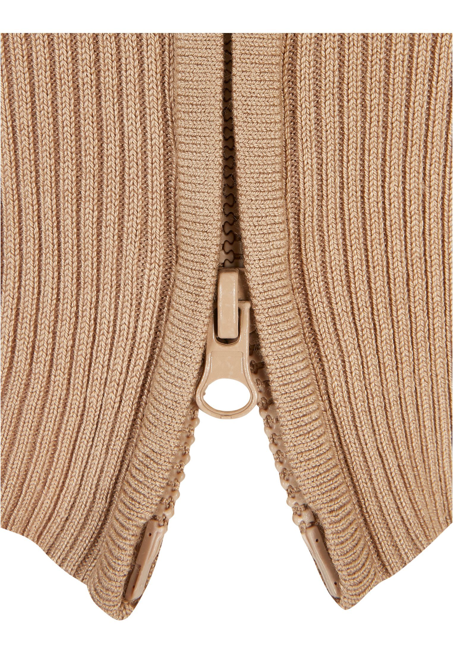 Cardigan Zip Cropped Ladies URBAN CLASSICS Knit Rib unionbeige (1-tlg) Cardigan Damen
