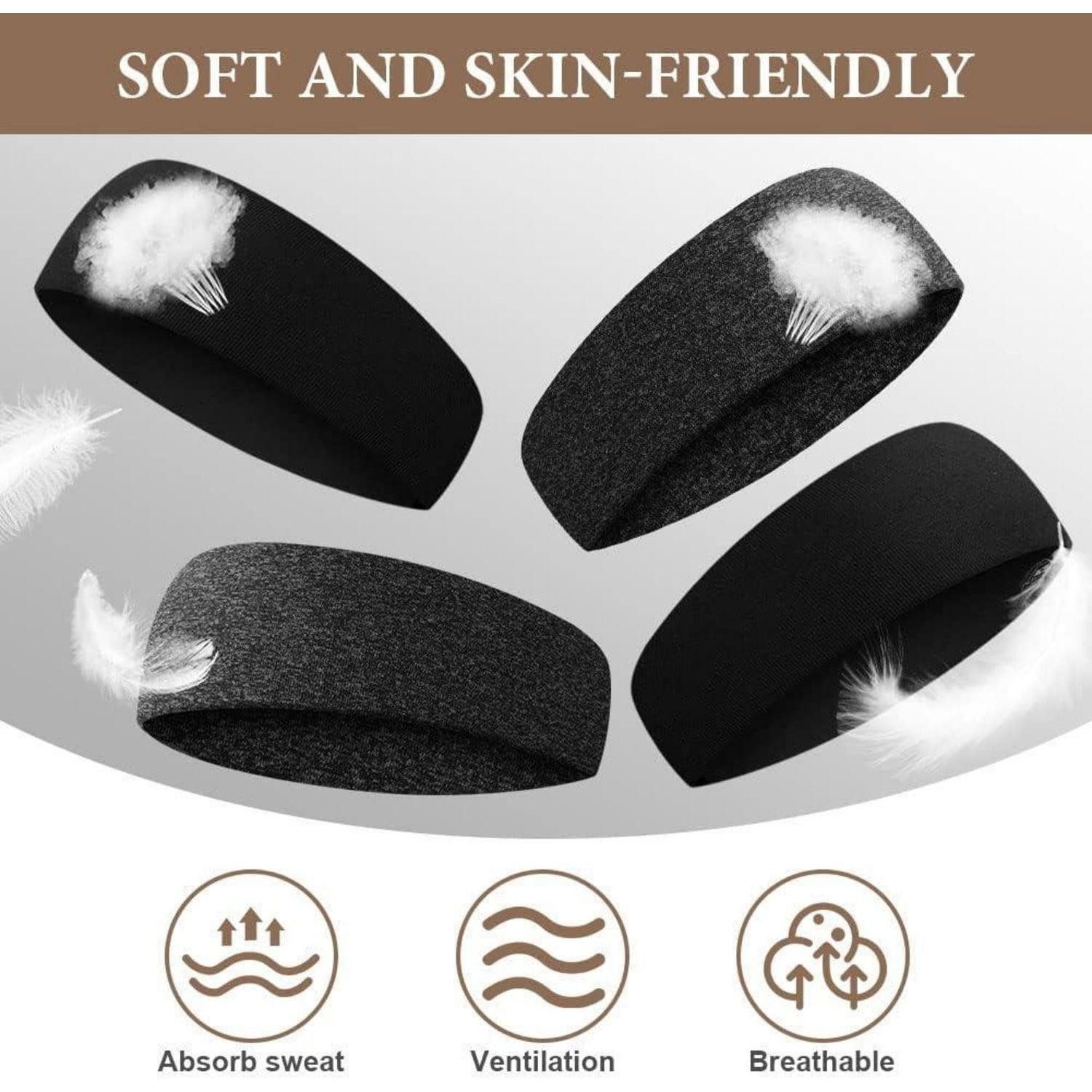 LuxusKollektion Schweißband Sport Stirnbänder Unisex elastisch dünn rutschfest 4er Set
