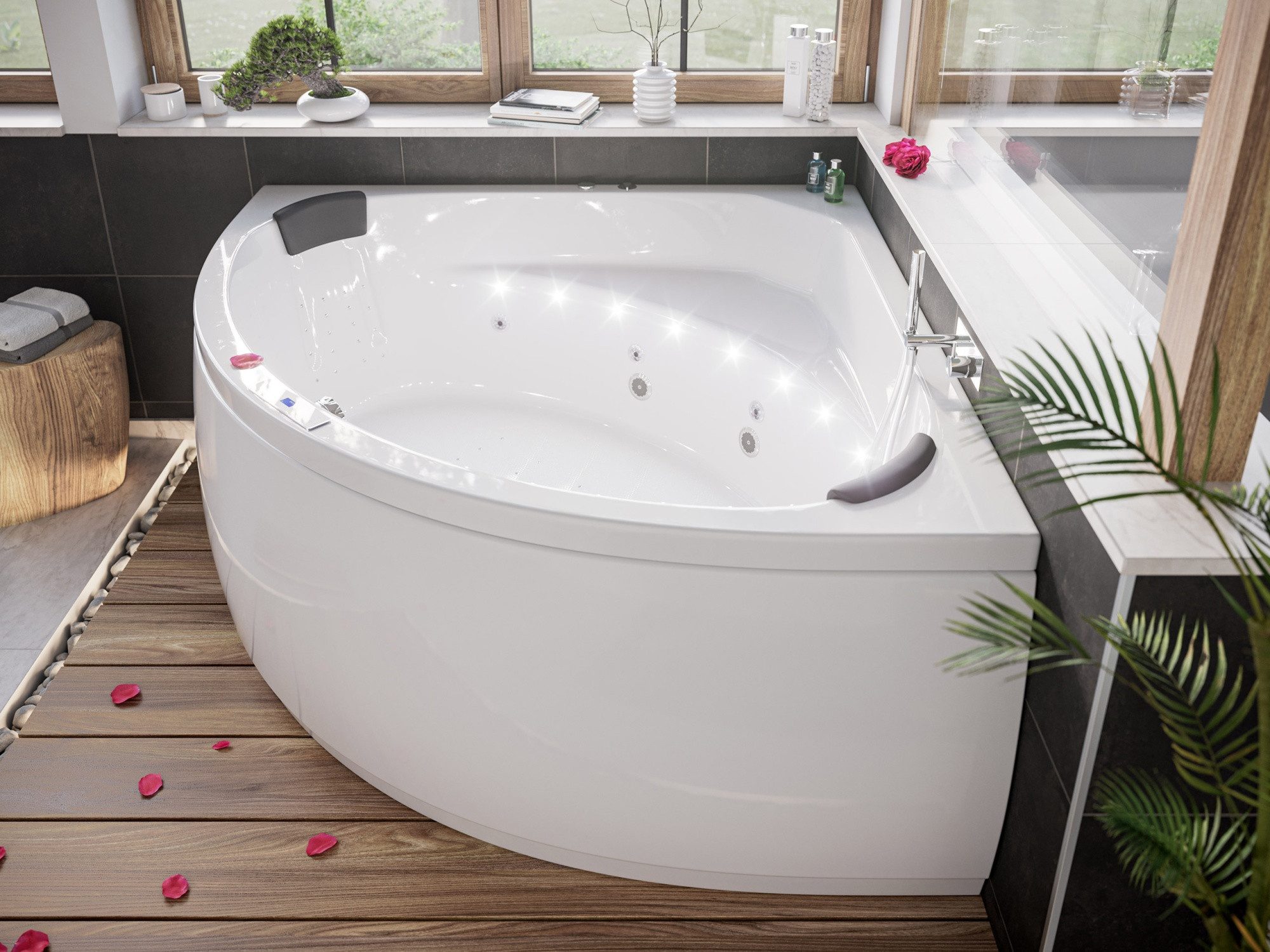 Magnolia Home Whirlpool Deluxe Whirlpool Titan 155cm Made in Germany 78 Düsen & LED Befüllung