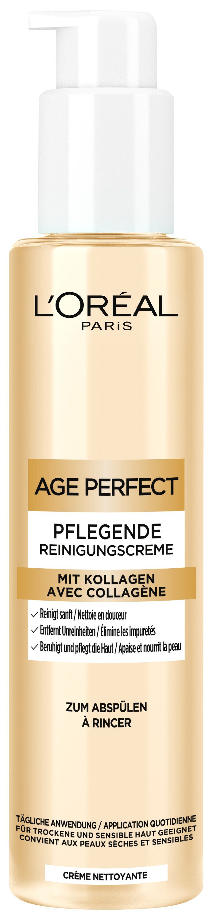 L'ORÉAL PARIS Gesichts-Reinigungscreme L'Oréal Paris Age Perfect Pflegende Reinigungscreme, Mit Kollagen, stärkt die Elastizität, für empfindliche und reife Haut.
