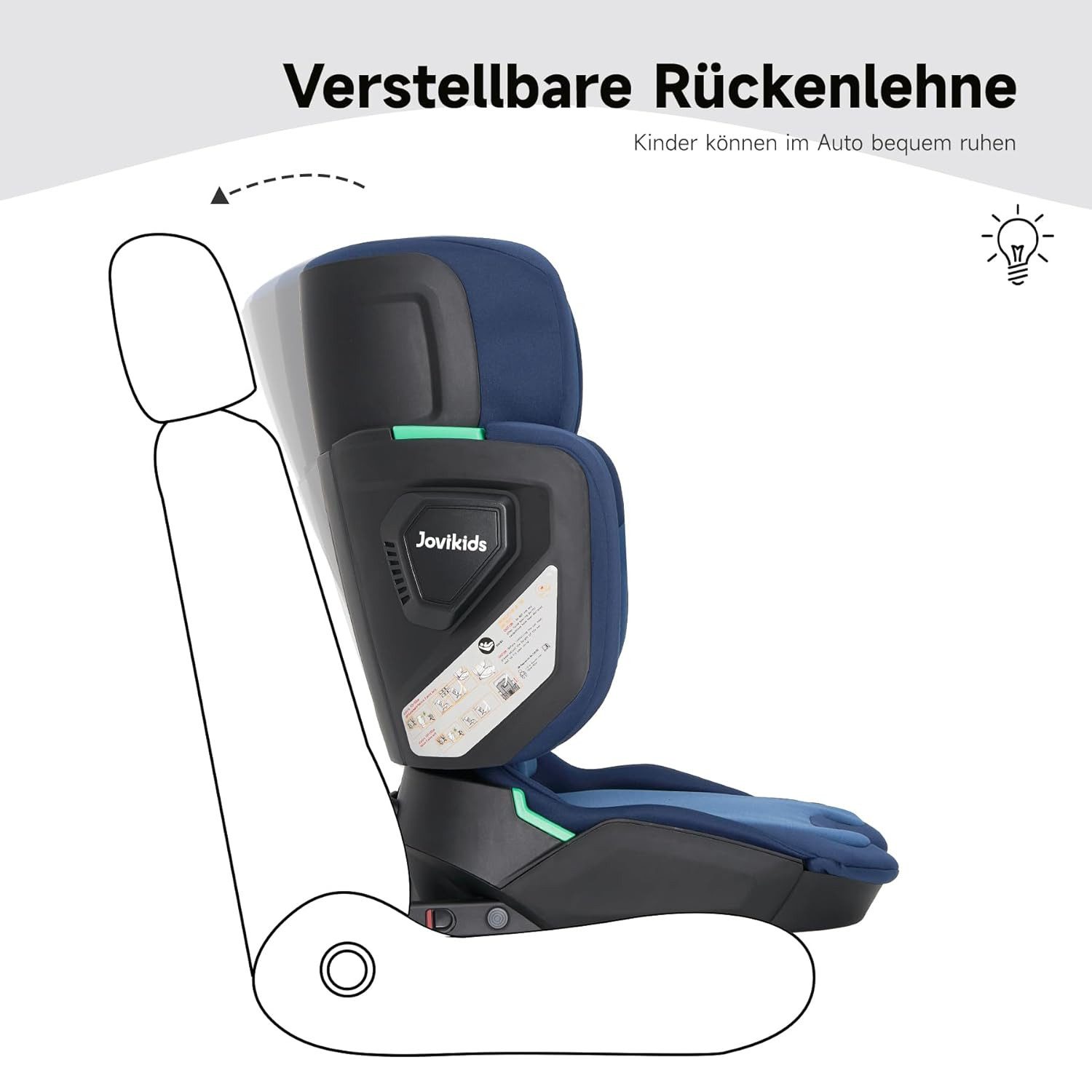 ibettertec Autokindersitz Faltbar Kindersitz mit ISOFIX, i-Size R129, ab: 100 cm, bis: 150 cm, (Kinderautositze ca. 3-12 Jahre), Kindersitzerhöhung mit Rückenle – Bild 2 von 5
