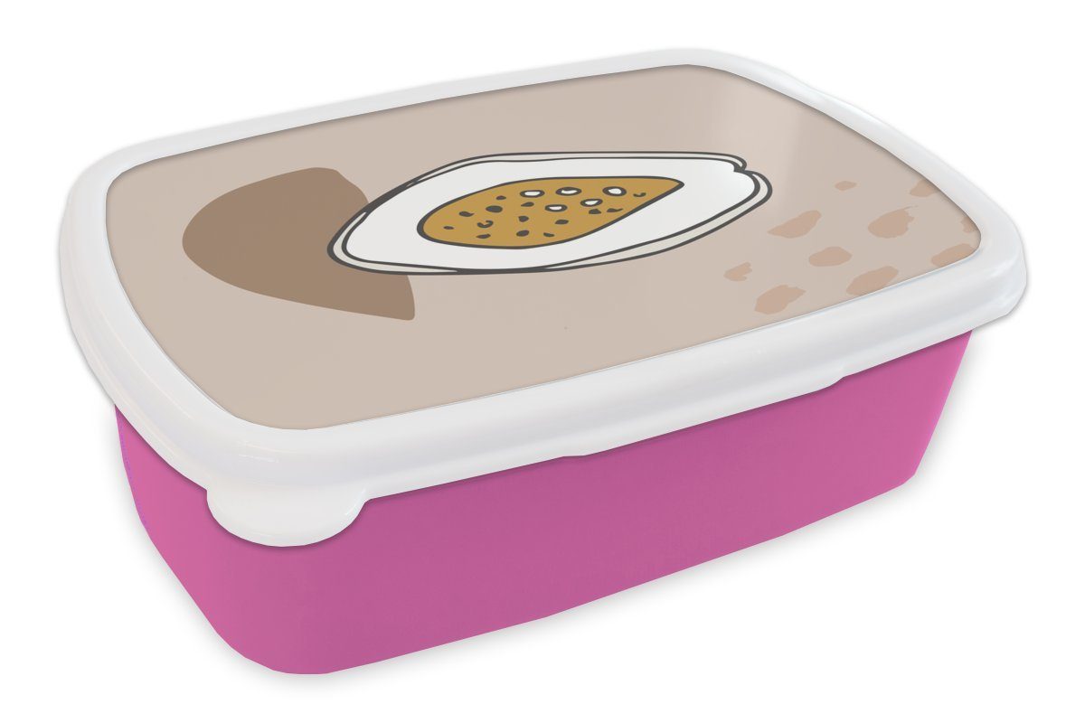MuchoWow Lunchbox Sommer - Feige - Braun, Kunststoff, (2-tlg), Brotbox für Erwachsene, Brotdose Kinder, Snackbox, Mädchen, Kunststoff rosa