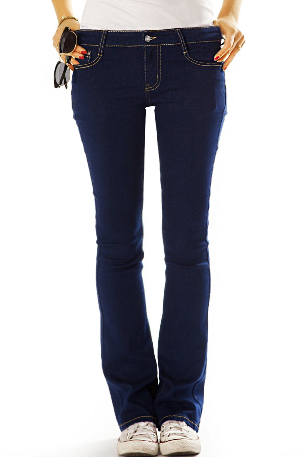Stretchjeans blau Hüftjeans Jeanshose Bootcut - Stretch-Anteil, Damen styled -j18g mit 5-Pocket-Style be Bootcut-Jeans