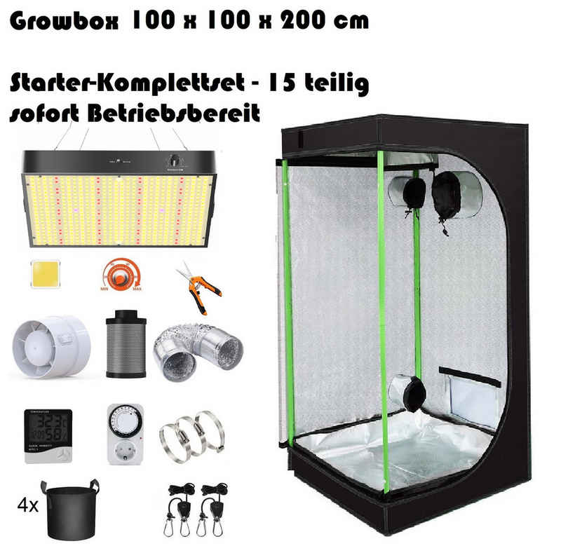 JUNG Gewächshaus Growbox Komplettset Anzuchtset mit Zuchtzelt LED Lampe, Anbau Pflanzen, BxTxH: 100 x 100 x 200,00 cm, BxLxH: 100,00 x 100,00 x 200 cm, Growbox, Gewächshaus Komplett Set mit Abluft Cannabis Set Box Pflanze, Growzelt, Grow Box Zelt, Pflanzenlampe Pflanzen Anbau Zelt, Anzuchtset, mit Belüftung Gewächszelt Starterpaket sofort einsatzbereit Anzucht