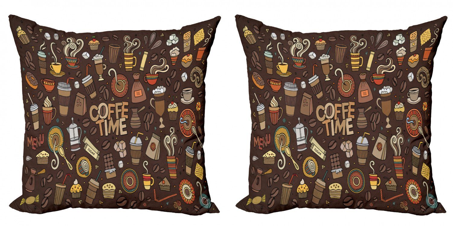 Kissenbezüge Modern Accent Doppelseitiger Digitaldruck, Abakuhaus (2 Stück), Kaffee Hand gezeichnet Doodle Kaffee