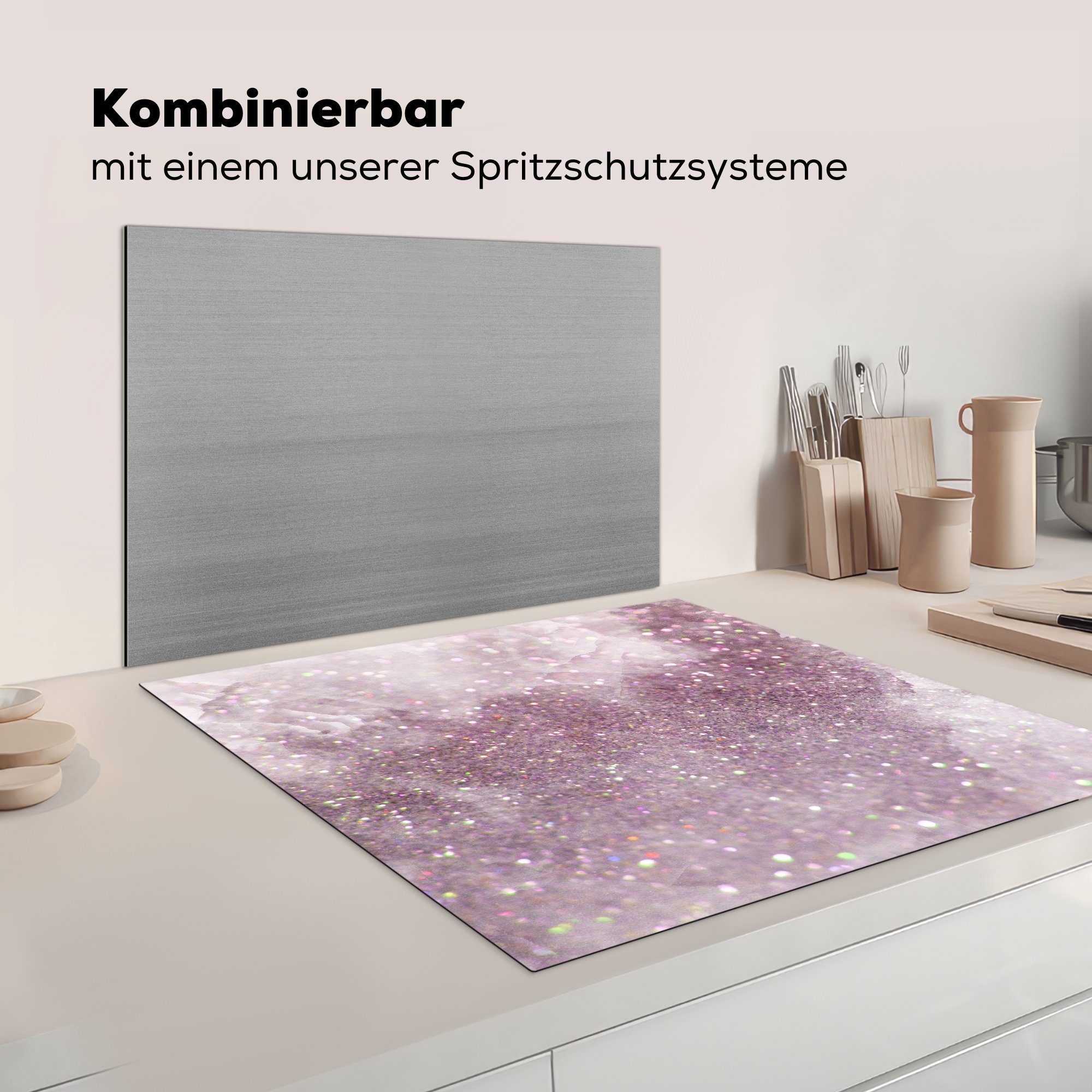 Muster (1 Marmor Lila, für MuchoWow cm, Herdblende-/Abdeckplatte küche Vinyl, Arbeitsplatte Ceranfeldabdeckung, tlg), - 78x78 -