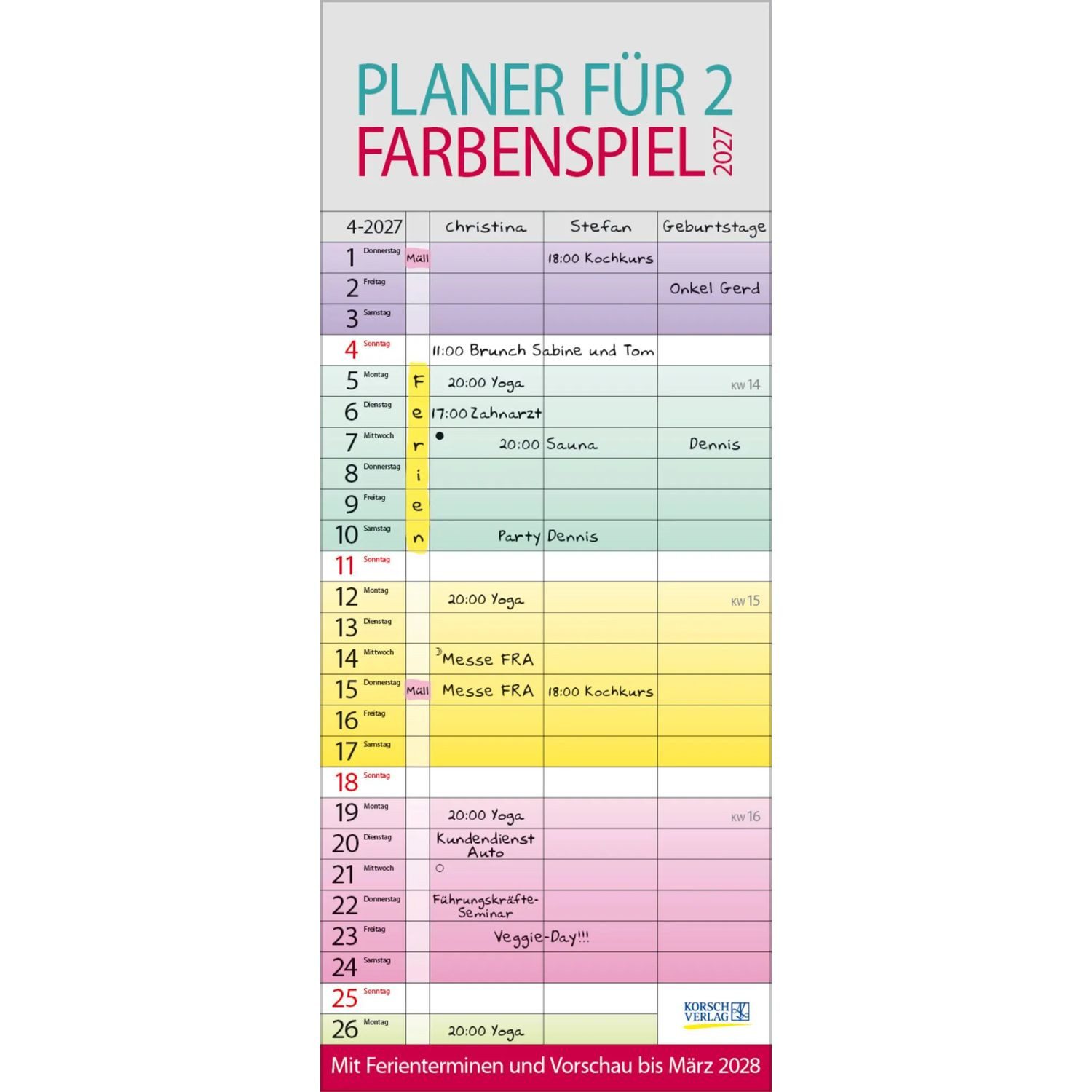 Korsch Verlag Wandkalender Farbenspiel - Planer für 2 2027