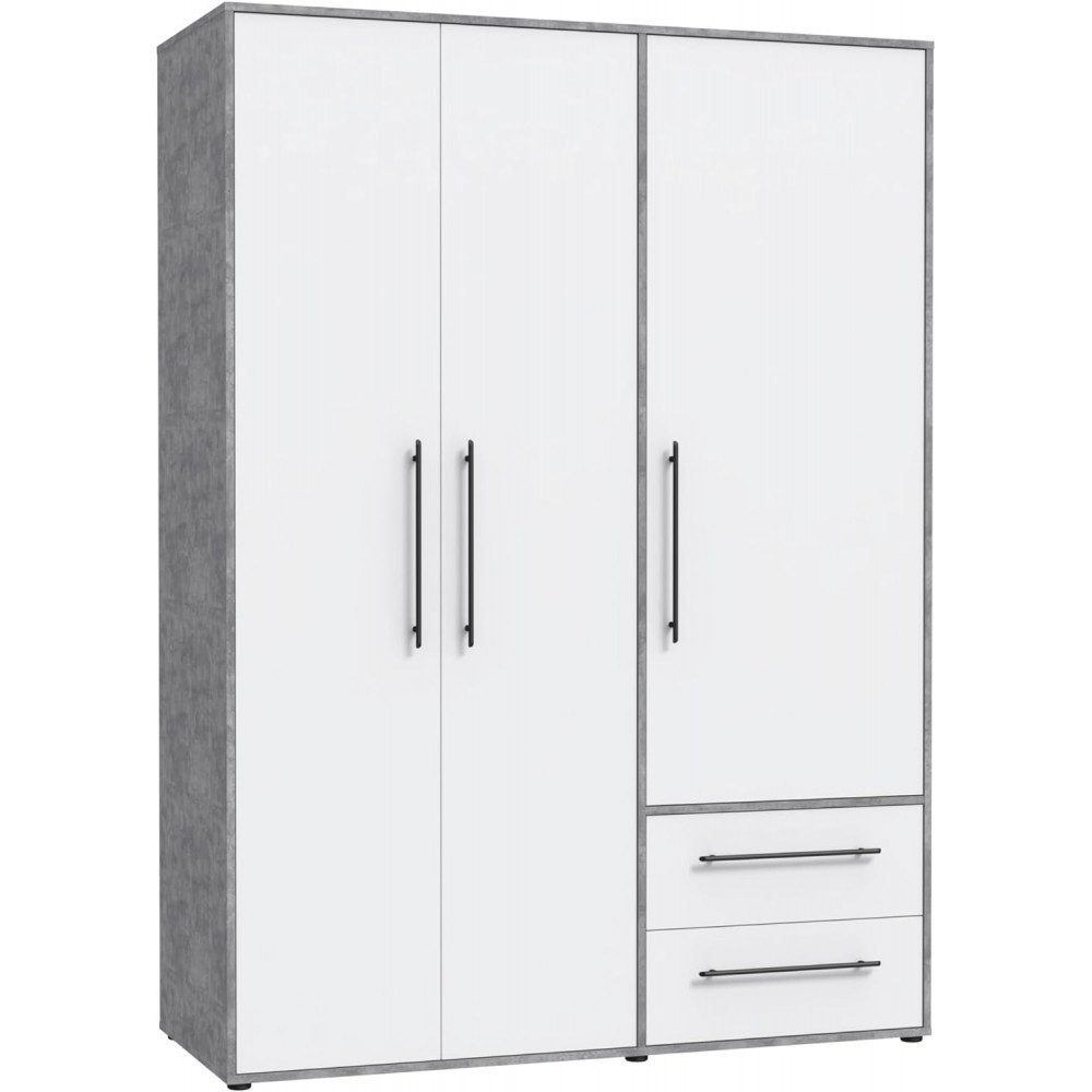 Forte Möbel Drehtürenschrank Schrank MOKKARIS Kleiderschrank ca. 144 x 200 x 59 cm Beton Grau/Weiß