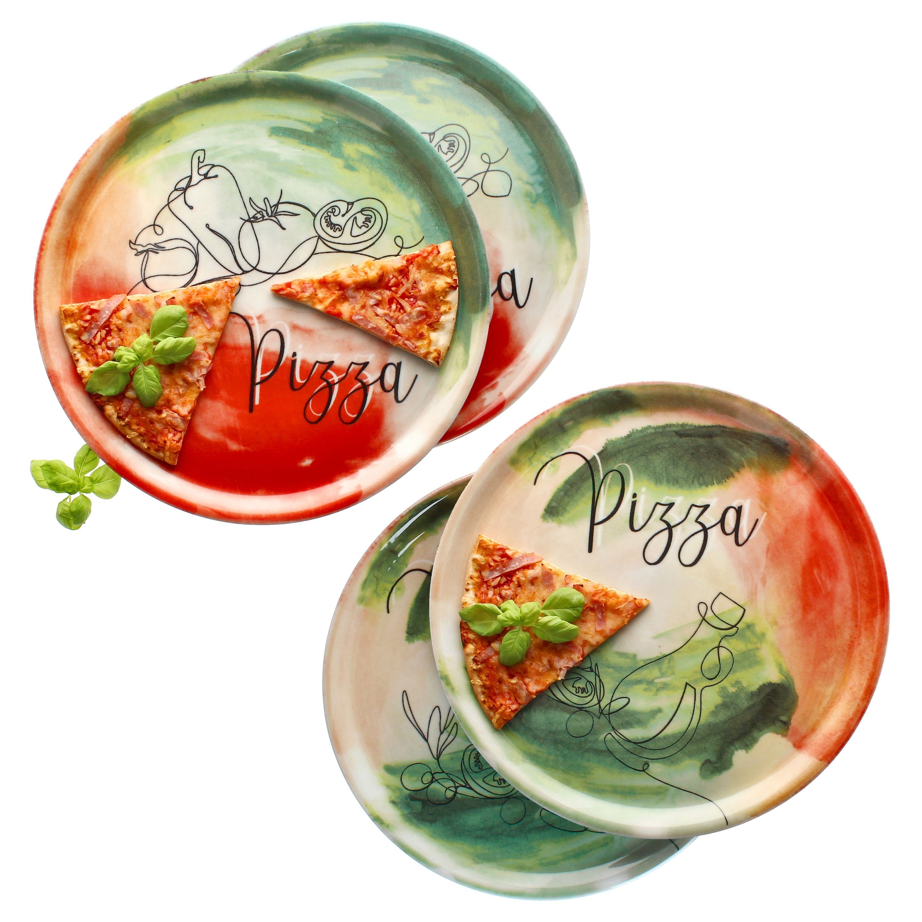 Pizzateller 4er Set Pizzateller Gemüse & Öl Ø33cm 4 Personen XL-Teller Dekor