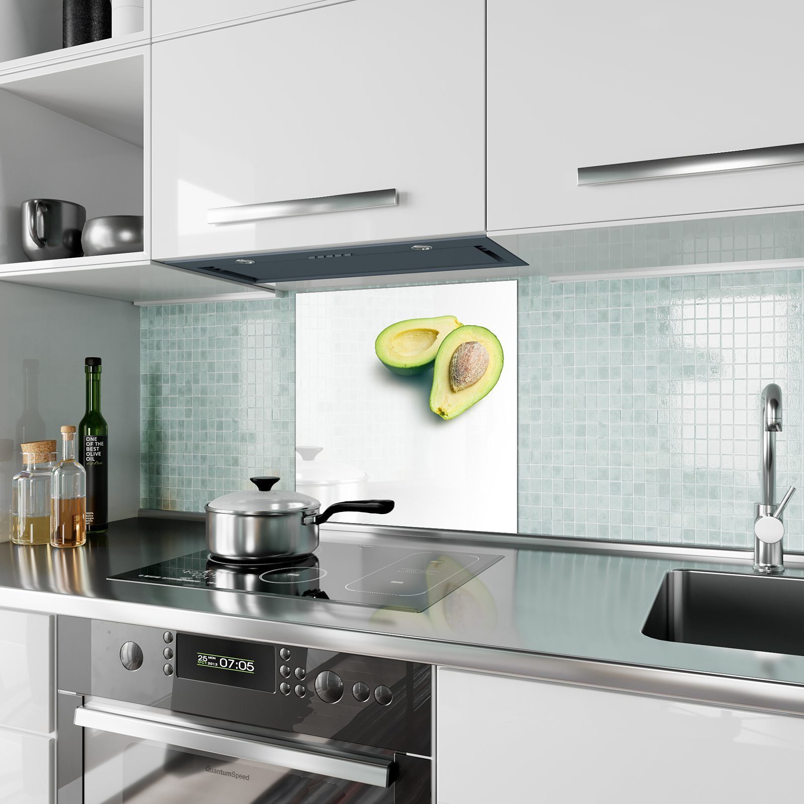 Spritzschutz Glas Motiv Küchenrückwand Küchenrückwand Primedeco aufgeschnitten Avocade mit