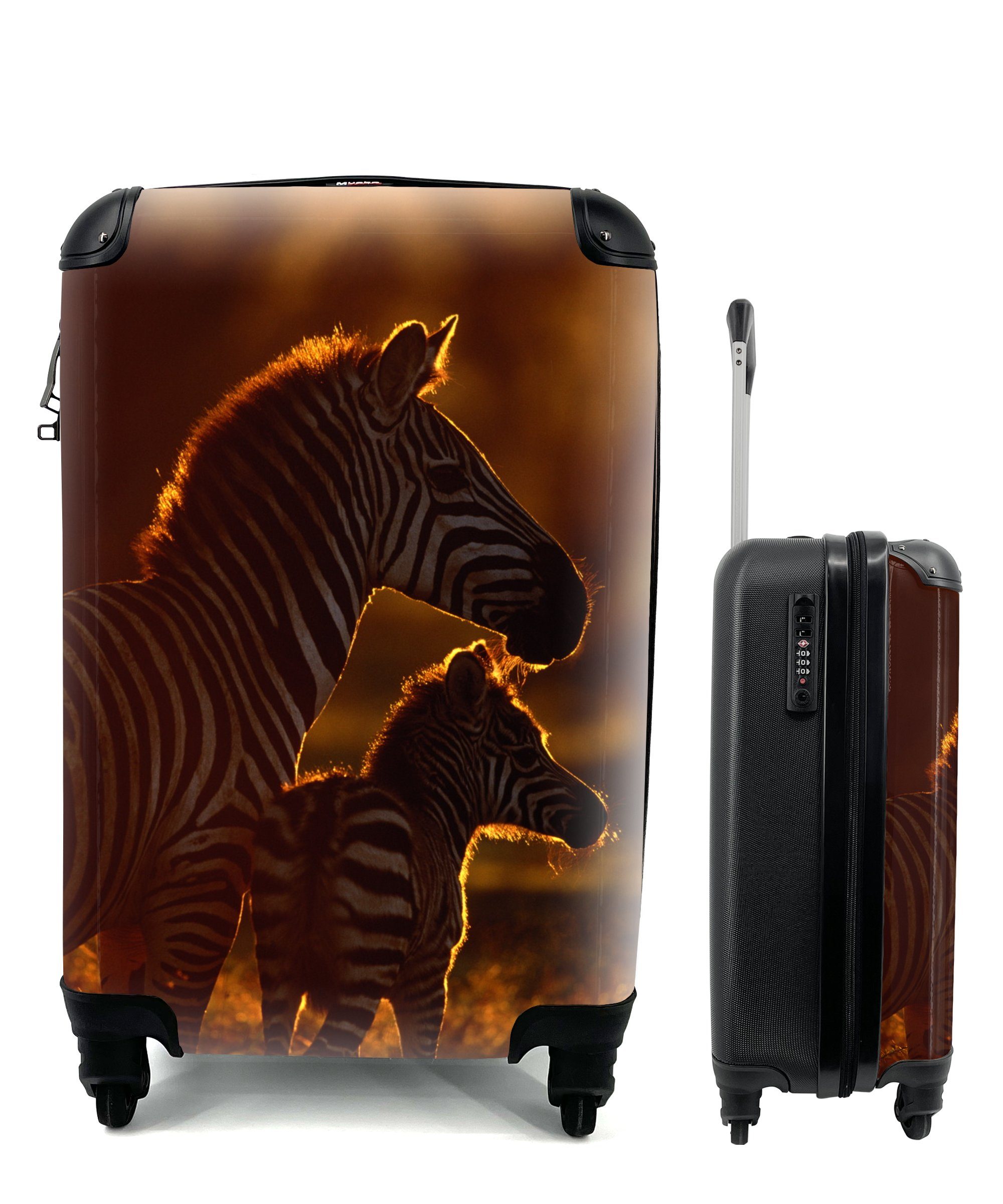 MuchoWow Handgepäckkoffer Zebra - Sonne - Fohlen, 4 Rollen, Reisetasche mit rollen, Handgepäck für Ferien, Trolley, Reisekoffer