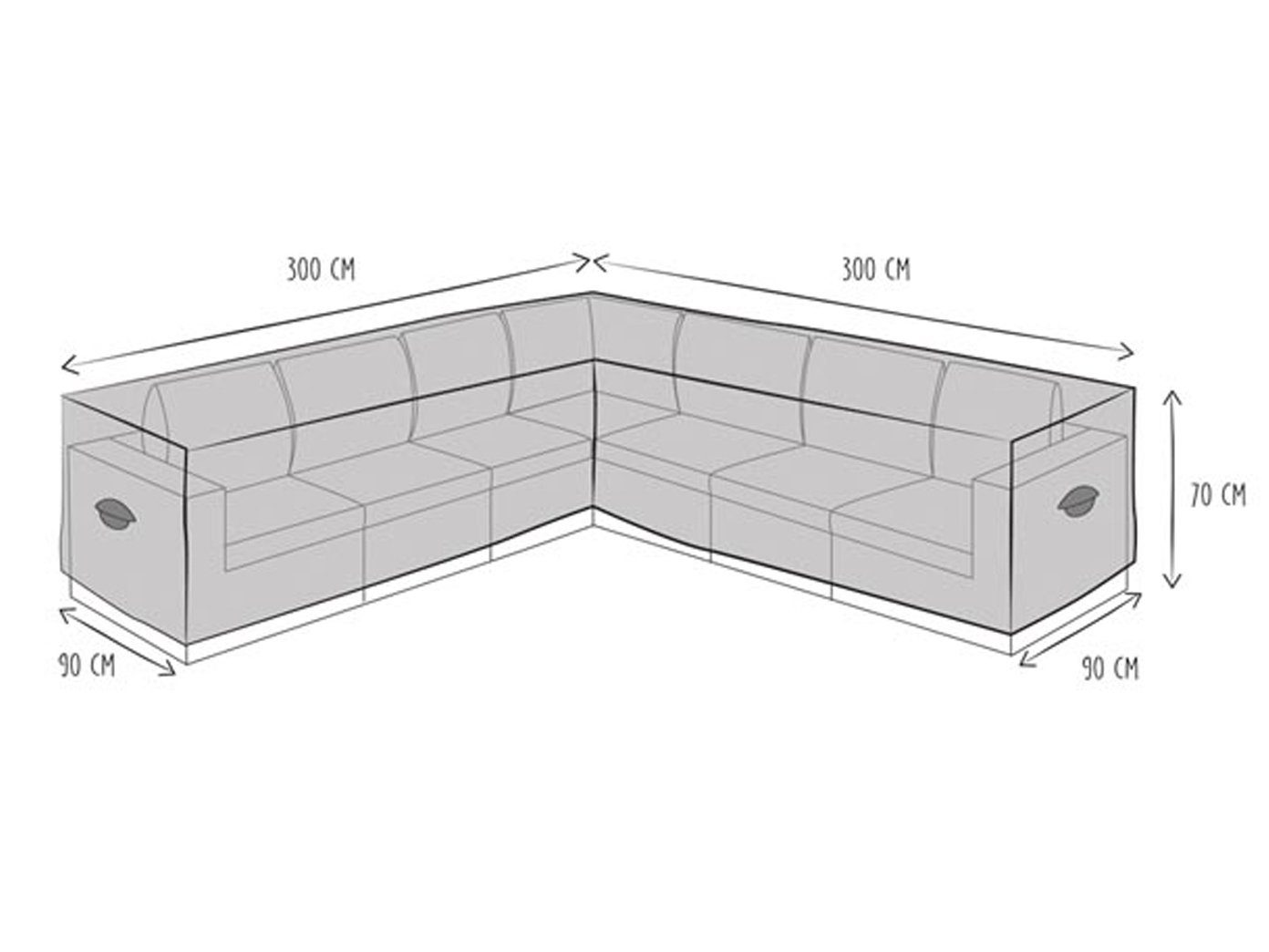 PEREL Gartenmöbel-Schutzhülle (1-St), Abdeckung Lounge-Möbel atmungsaktive Abdeckhaube L-Form 300x300x90cm