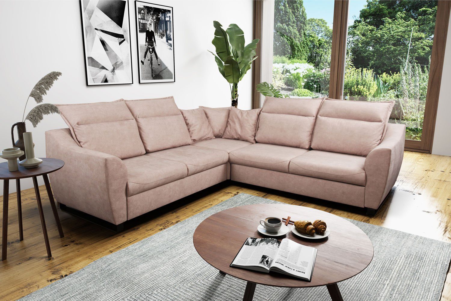 Ecksofa grün wählbar Bettkasten mit Schlaffunktion und Ausführung und Feldmann-Wohnen Lagos, 245cm Farbe