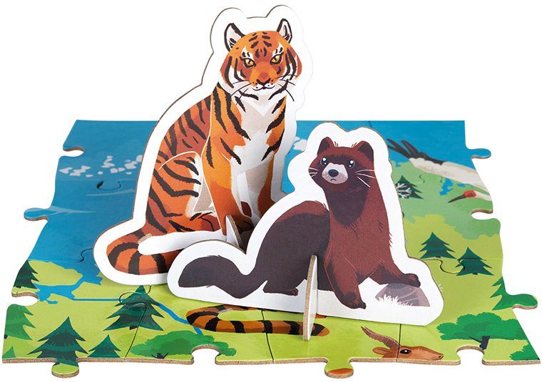 Janod Puzzle Gefährdete 200 Puzzleteile, Figuren mit Tiere