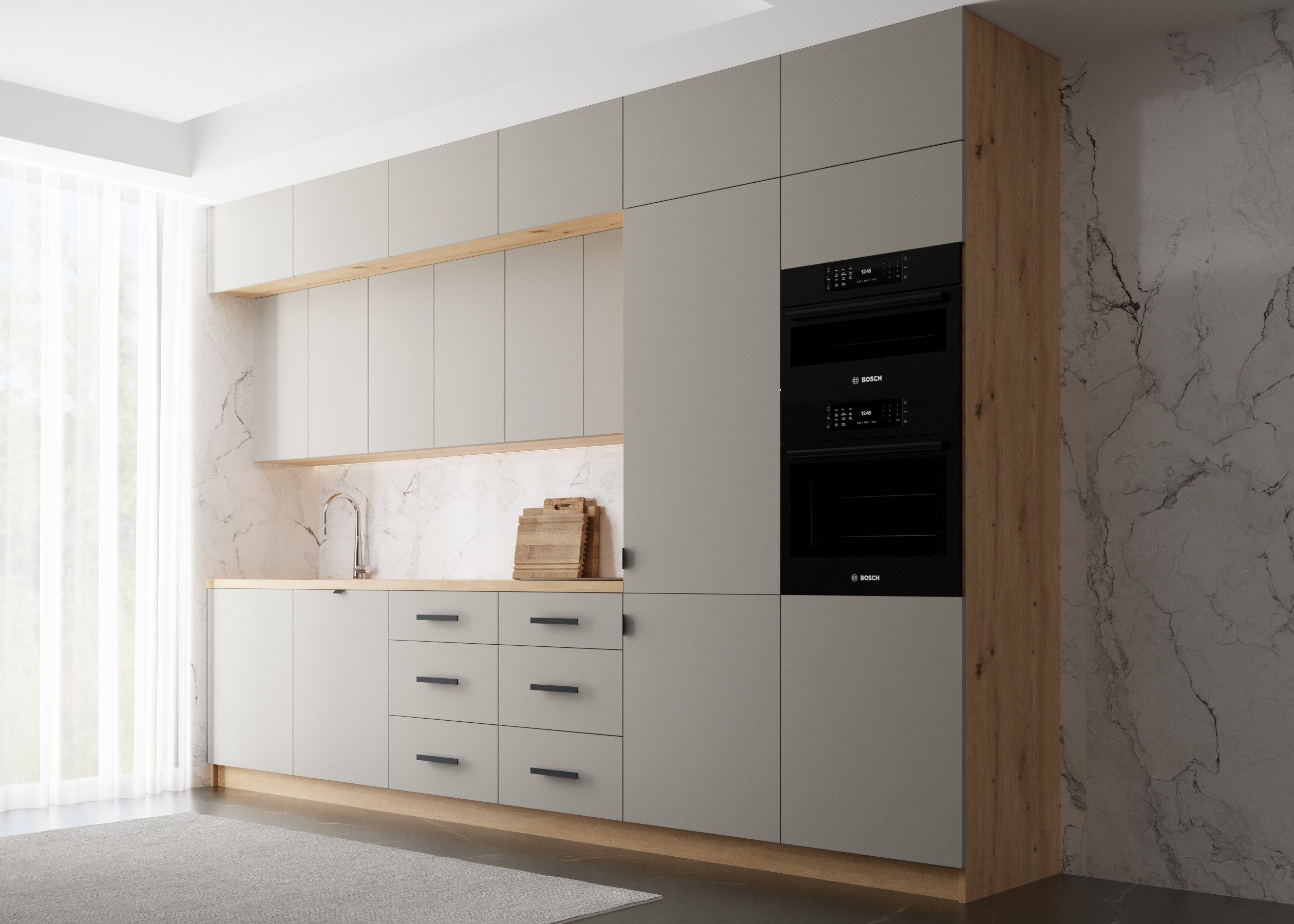 ROYAL24_MARKT Küchenzeile K50-G360 - Langen - Luxuriöses Design mit innovativen Lösungen, (Komplett Set), Matt - Modern - Holzoptik.