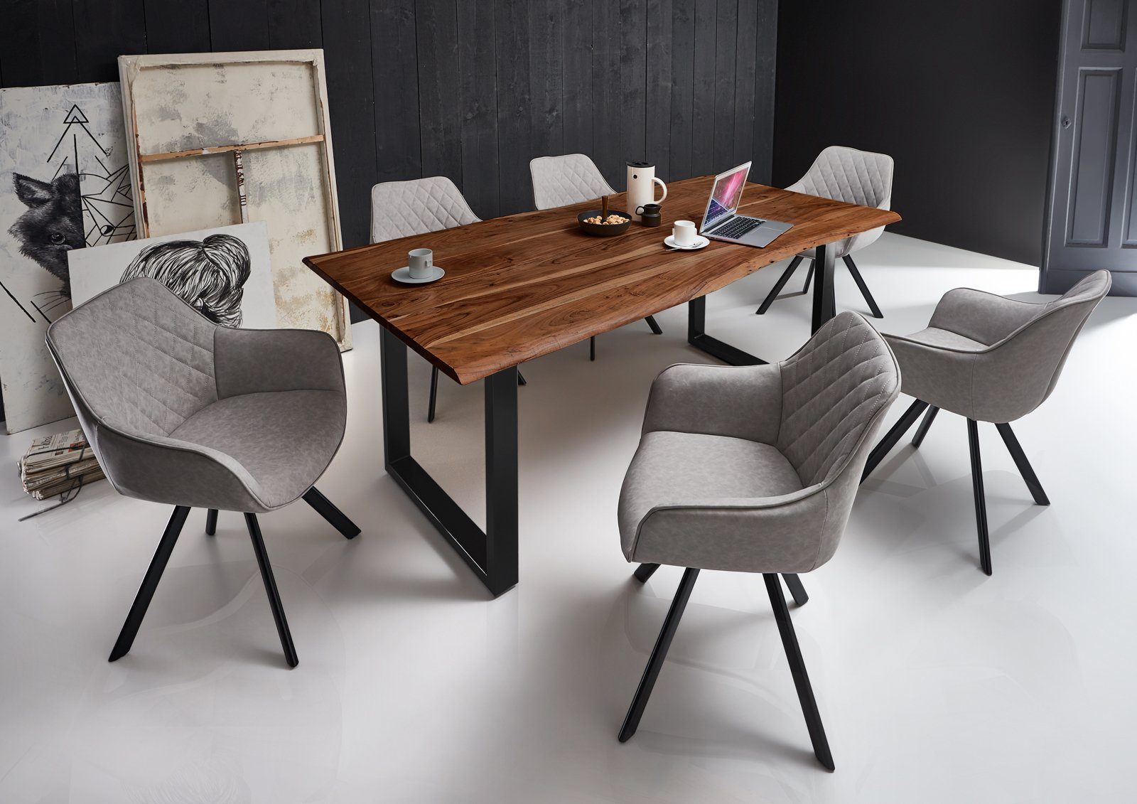 Junado® Essgruppe und ALINA Tisch Milo, mit Stuhl 6x 7-teilig Baumkante