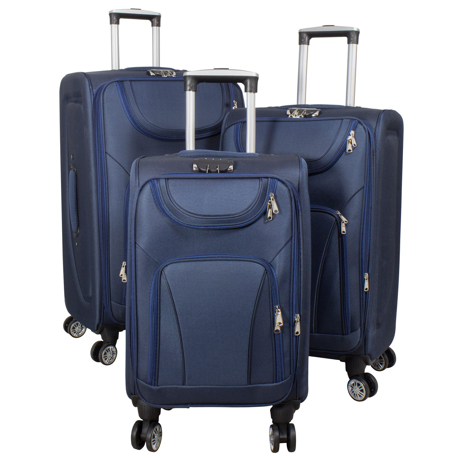 Trendyshop365 Kofferset Maribor, 4 Rollen, (Trolley, 3 tlg., Nylon), Weichgepäck, Zwillingsrollen, Zahlenschloss, 2 Außentaschen, Dehnfalte