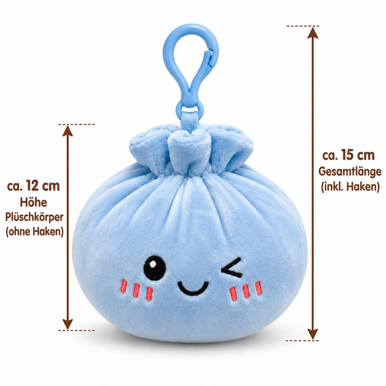 Bert Struis Gepäckanhänger Kawaii Dumpling Bagclip Taschenanhänger Schlüsselanhänger 12cm blau (Set, 1-St., Geschenk-Set) Plüschanhänger mit niedlichem Kawaii-G – Bild 2 von 5