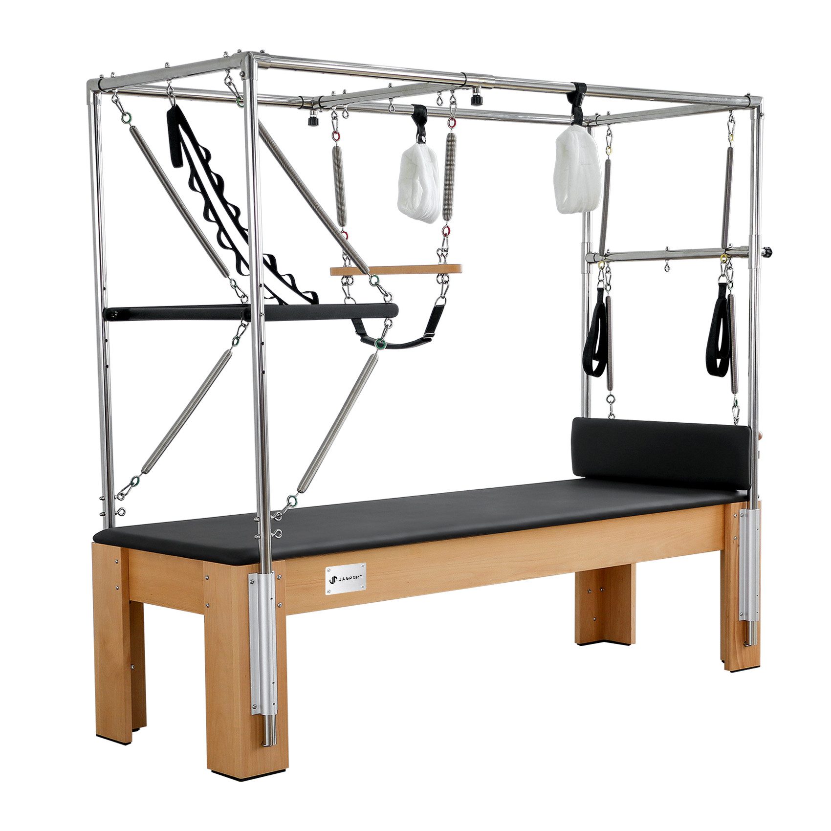 JASPORT Pilates-Reformer K80 aus Buchenholz, (1x Pilates Reformer Cadillac K80, 1x Konvertermatte), 2-in-1 Design (Reformer & Trapeztisch), Edelstahlkonstruktion