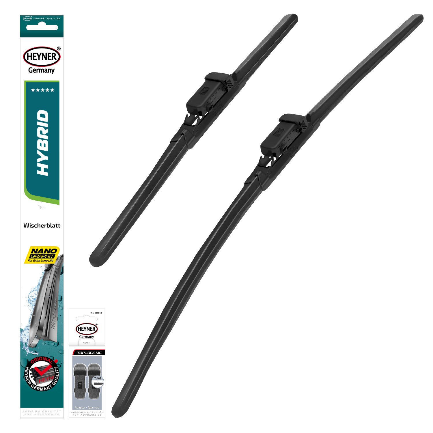 HEYNER Scheibenwischblätter passend für MG MG 3, 02.2024 - 02.2026, Frontscheibe, (Packung, 2-St., Scheibenwischer), mit Nano Graphit Beschichtung