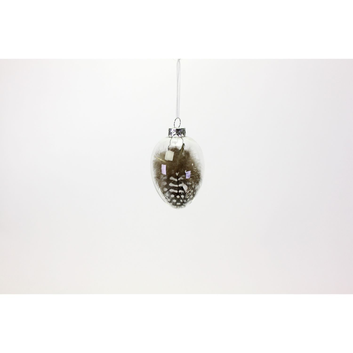 Werner Voß Osterei Glasei m. Federn klar/braun, 5,8x8,4cm