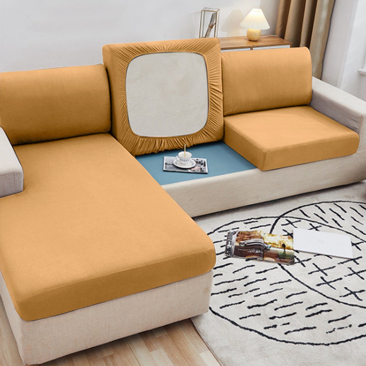 Rosnek Sofahusse 1/2/3 Sitzer Sofa Sitzbezüge Schonbezug, Elastic Stretch Sofasitzbezug, mit elastischer Unterseite