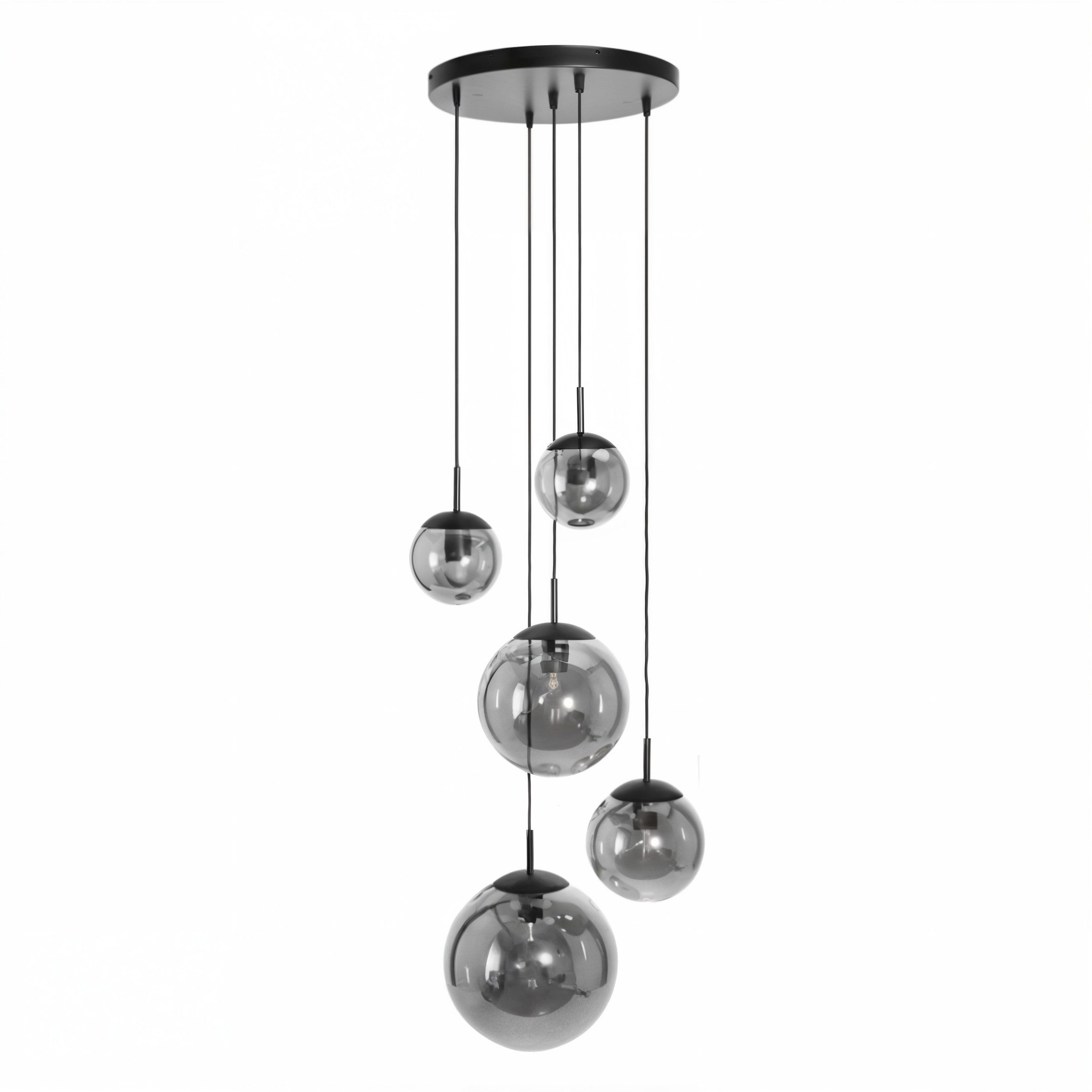 Liadomo Pendelleuchte Vetro, Leuchtmittel inklusive, Warmweiß, 5-flammig, Cluster, Rauchglasschirme, E27, für hohe Decken geeignet