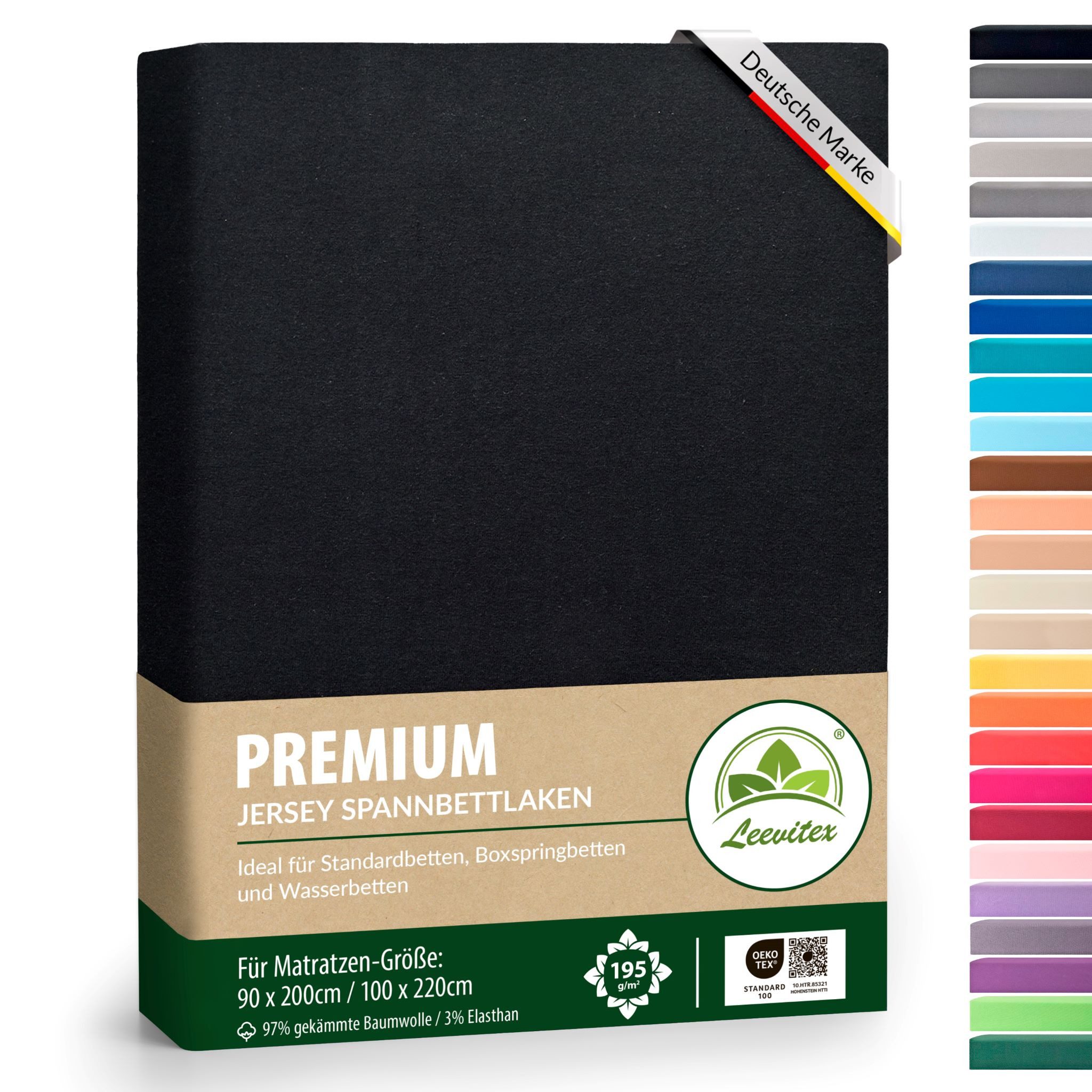 leevitex® Spannbettlaken Premium, verschiedene Größen, Stoffgewicht 195 g/m², 40 cm Steghöhe, Jersey-Elasthan, Gummizug: rundum, (1 Stück), verschiedene Farben, OEKO-TEX® STANDARD 100 zertifiziert