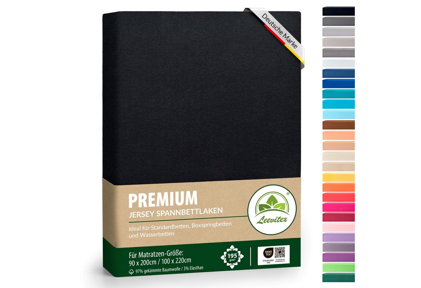 leevitex® Spannbettlaken Premium, verschiedene Größen, Stoffgewicht 195 g/m², 40 cm Steghöhe, Jersey-Elasthan, Gummizug: rundum, (1 Stück), verschiedene Farben, OEKO-TEX® STANDARD 100 zertifiziert