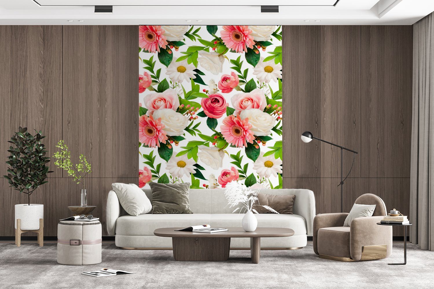 - Fototapete Wohnzimmer, bedruckt, Montagefertig Tapete Blumen Rosen (3 Matt, Vinyl für St), MuchoWow Collage, - Wandtapete