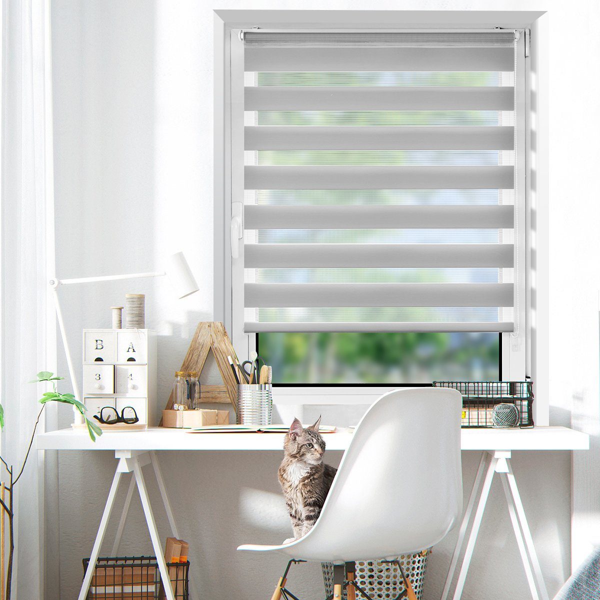 Doppelrollo rollos für Fenster ohne Bohren 130cm, OUBO, Lichtschutz, freihä günstig online kaufen