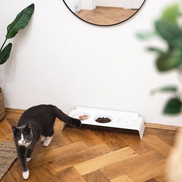 LucyBalu Katzen-Futterspender Erhöhter 3er Napfständer für Katzen BUFFET, Schalen aus Melamin (Made in Germany)