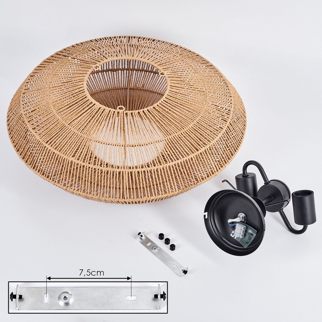hofstein Deckenleuchte »Alvi« moderne Deckenlampe aus Metall/Rattan in Schwarz/Natur, ohne Leuchtmittel, Leuchte im modernen Design mit Lichteffekt, ø51, 5cm, 2 – Bild 5 von 5