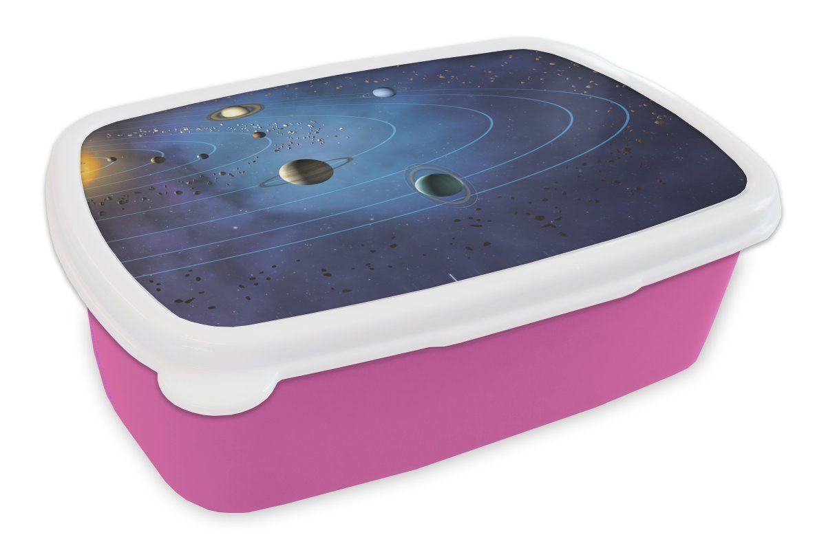 MuchoWow Lunchbox Eine Illustration des großen Sonnensystems, Kunststoff, (2-tlg), Brotbox für Erwachsene, Brotdose Kinder, Snackbox, Mädchen, Kunststoff rosa