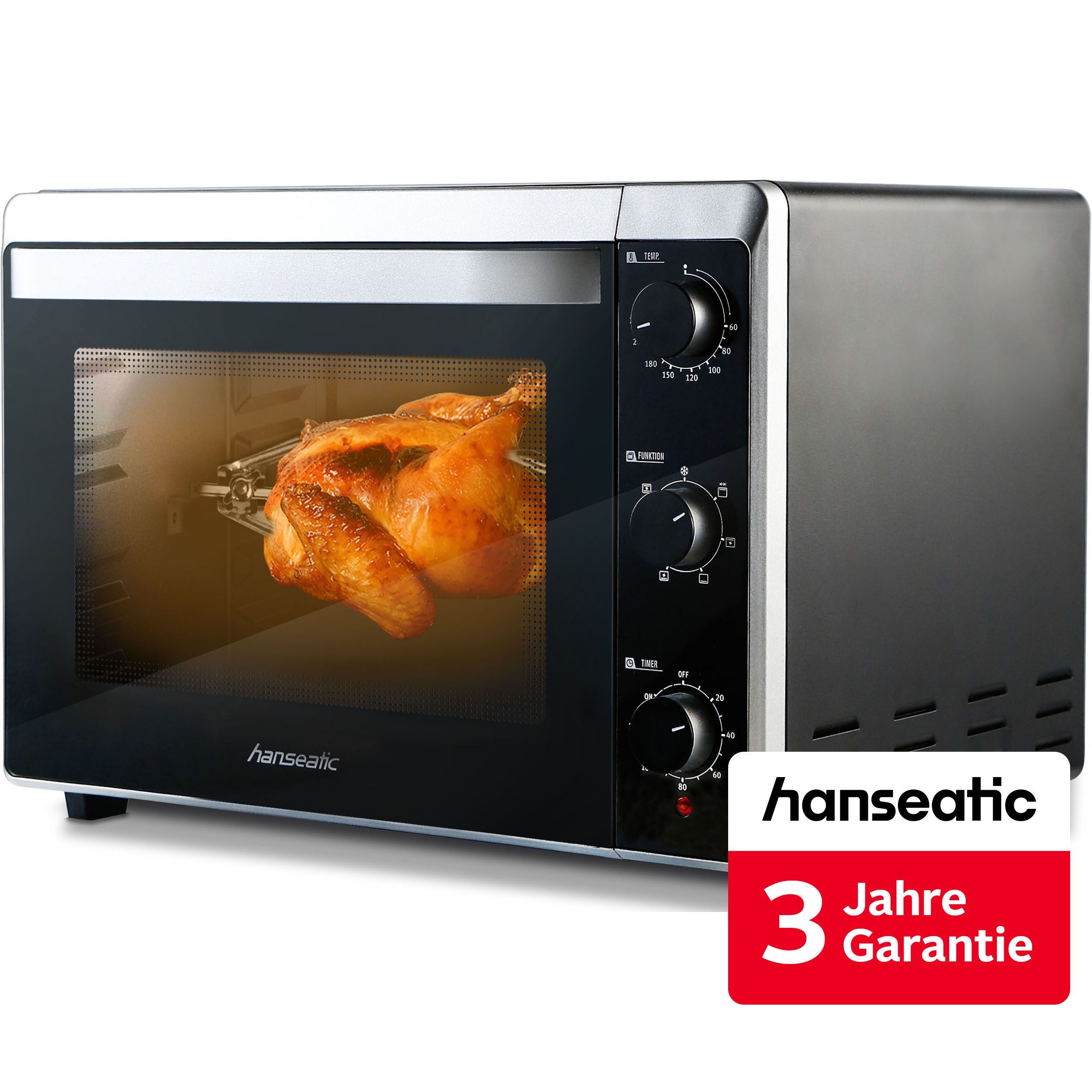 Hanseatic Minibackofen XXL Volumen 42 L, Zeitschaltuhr, inkl. 3 Jahre Herstellergarantie