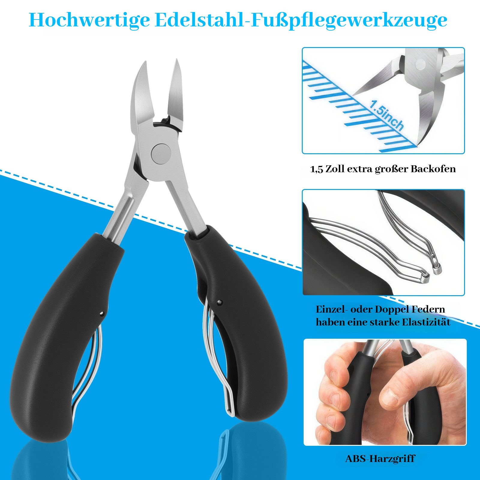 BlingBin Nagelpflege-Set 8-teiliges Edelstahl Nagelknipser Set, langer Griff für Senioren, 8-tlg., 8-teilig, Podologie-Werkzeuge gegen eingewachsene Nägel