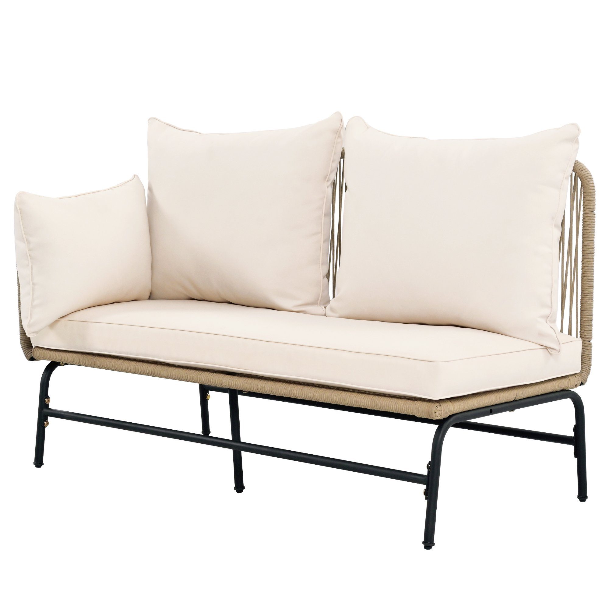 Gartenlounge-Set, (3-tlg., Gartenmöbel-Set aus Gewebtes Seil, Stahlrahmen), Sofa, Beistelltisch ∅43x48 cm, mit Auflagen