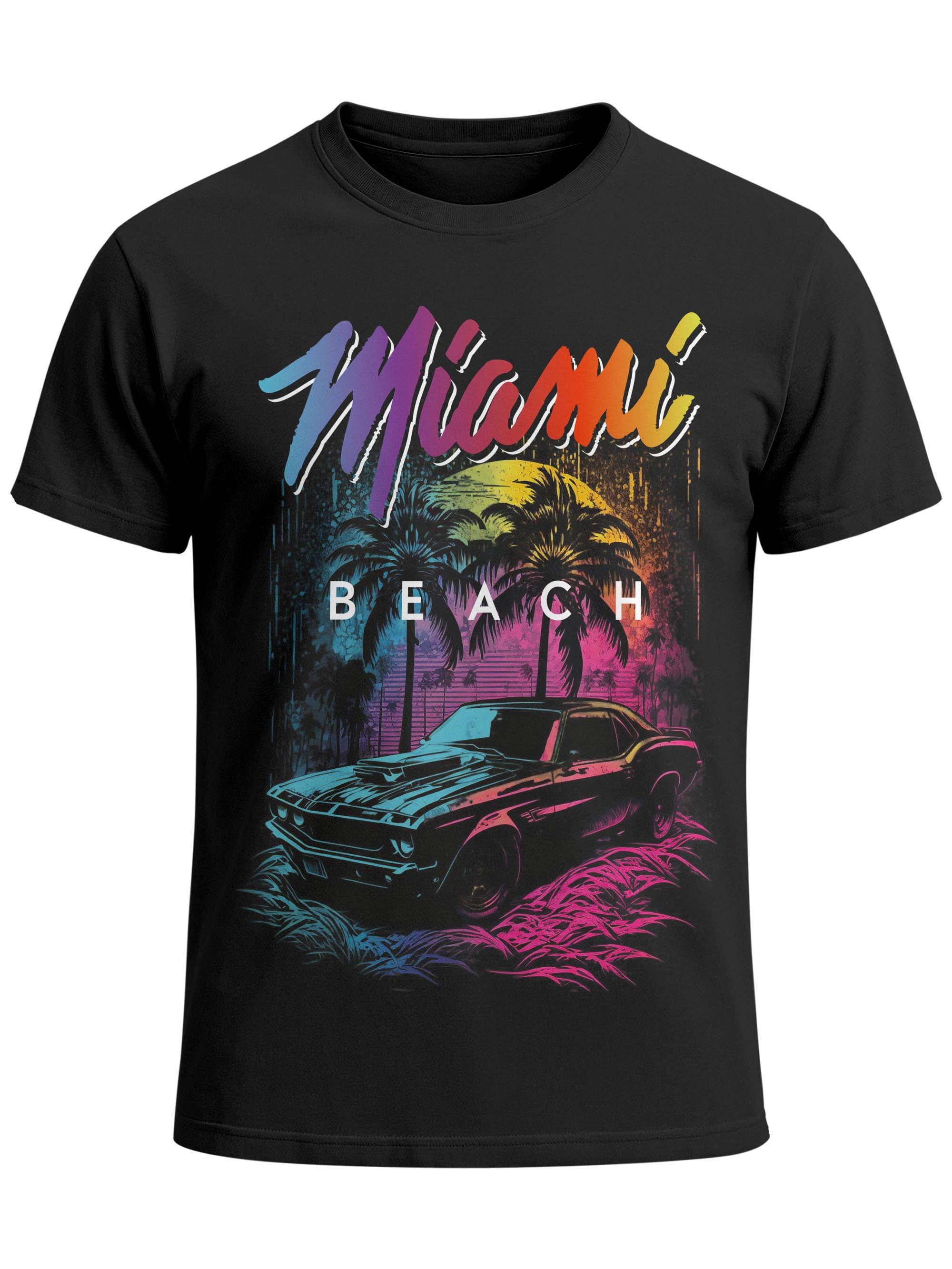 Neverless Print-Shirt Herren T-Shirt Miami Beach USA Oldtimer Car Palmen Print Fashion mit Print