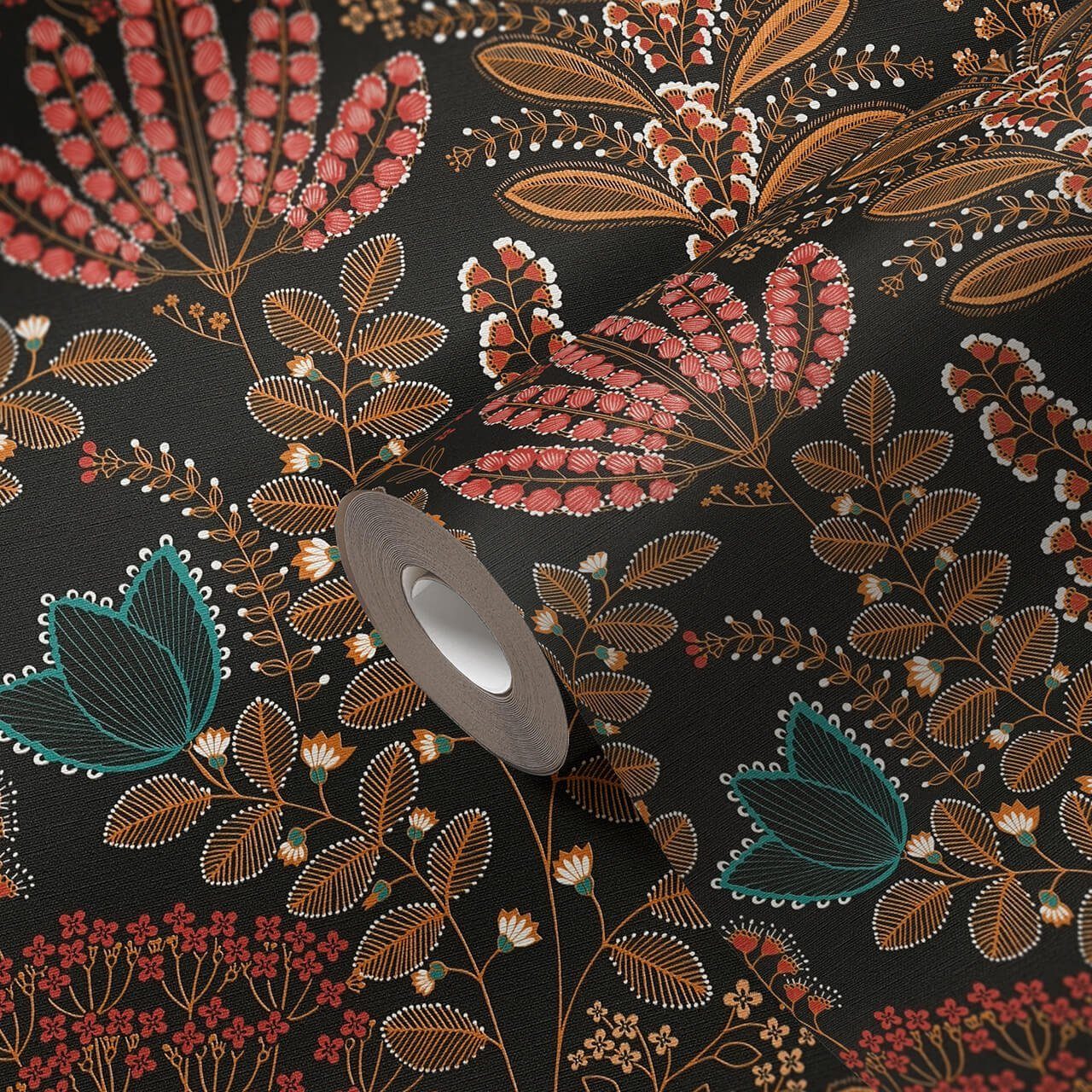 matt, KUNSTLOFT bunt, Vliestapete Tranquil Bloomed schwarz Tapete Design lichtbeständige 0.53x10.05 m,