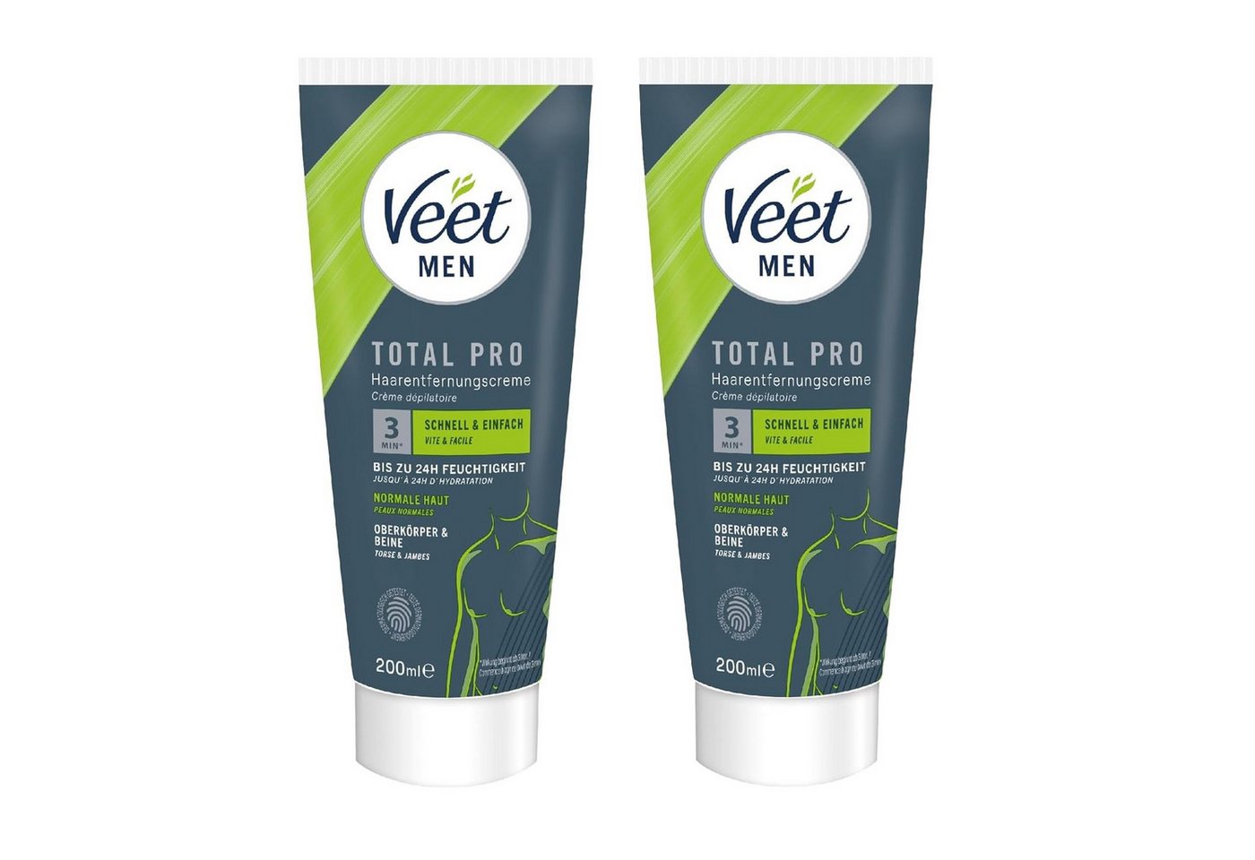 Veet MEN Enthaarungscreme für Oberkörper & Beine, Spar-Pack, 2 St., 2 x 200 ml Tube & Spatel, Haarentfernung in 5-10 Minuten