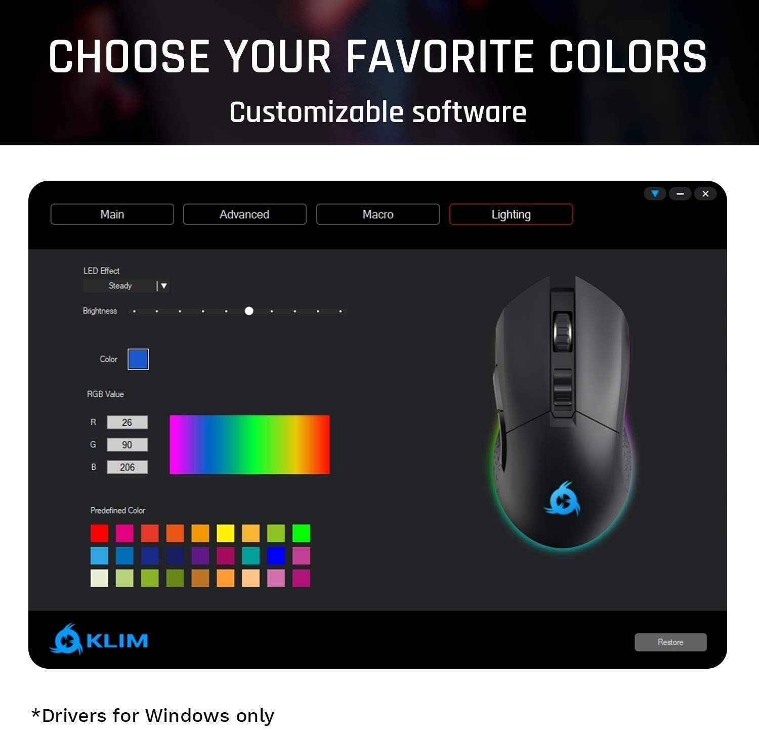 KLIM Blaze Black wireless hochleistungs Gaming-Maus,  mit DPI-Anpassung Gaming-Maus (Funk, ergonomisch für beide Hände, wiederaufladbar)