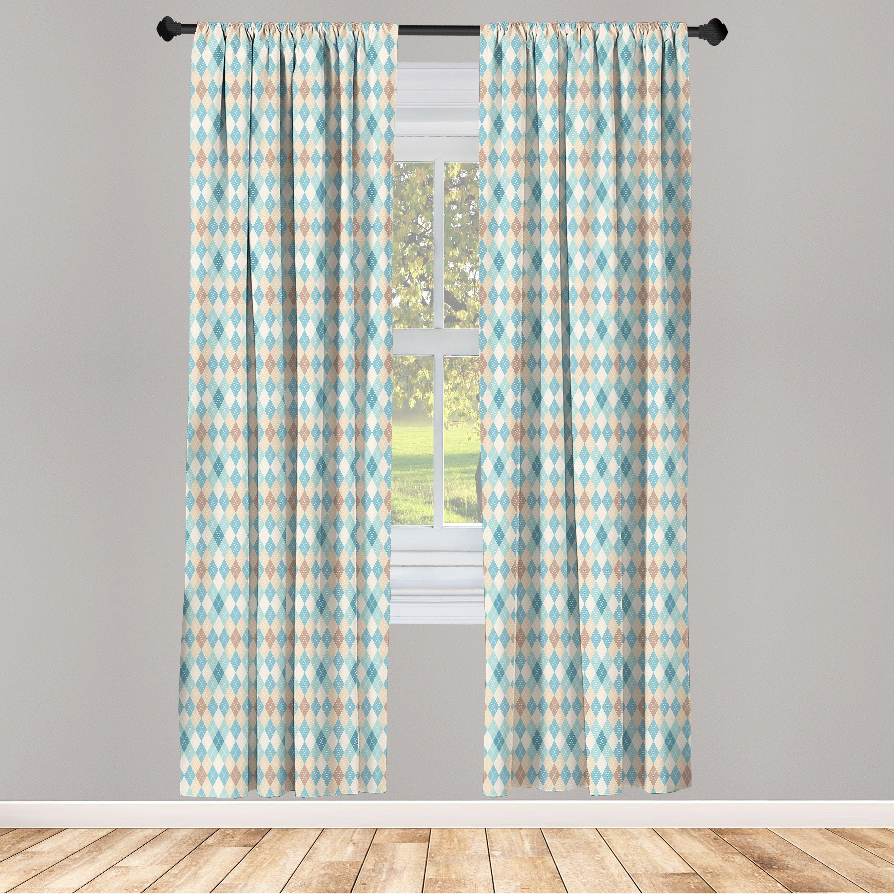 Gardine Vorhang für Wohnzimmer Schlafzimmer Dekor, Abakuhaus, Microfaser, Argyle Pastell Rhombus Retro