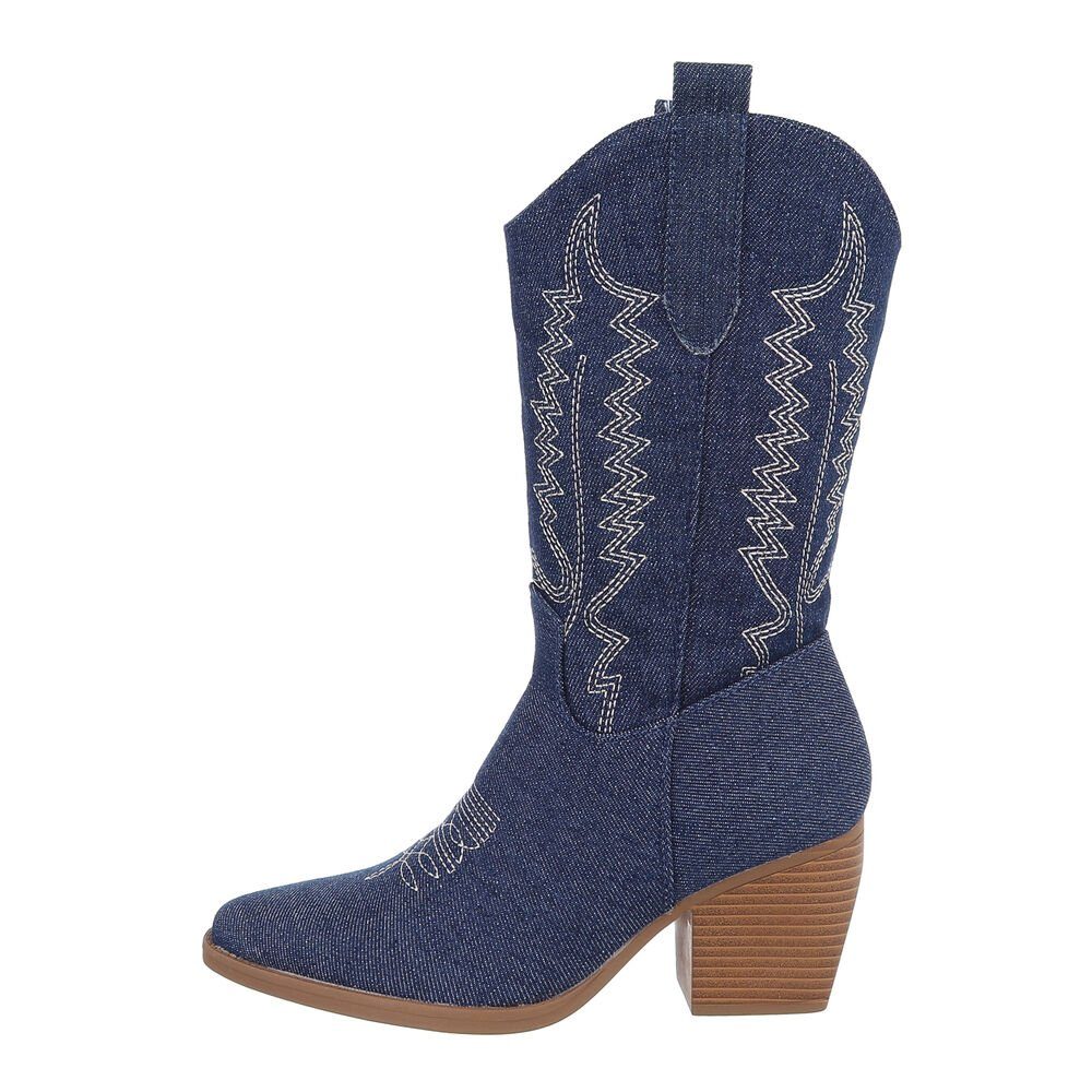 Ital-Design Damen Cowboyboots Western Westernstiefel Blockabsatz Western- & Bikerstiefel in Dunkelblau